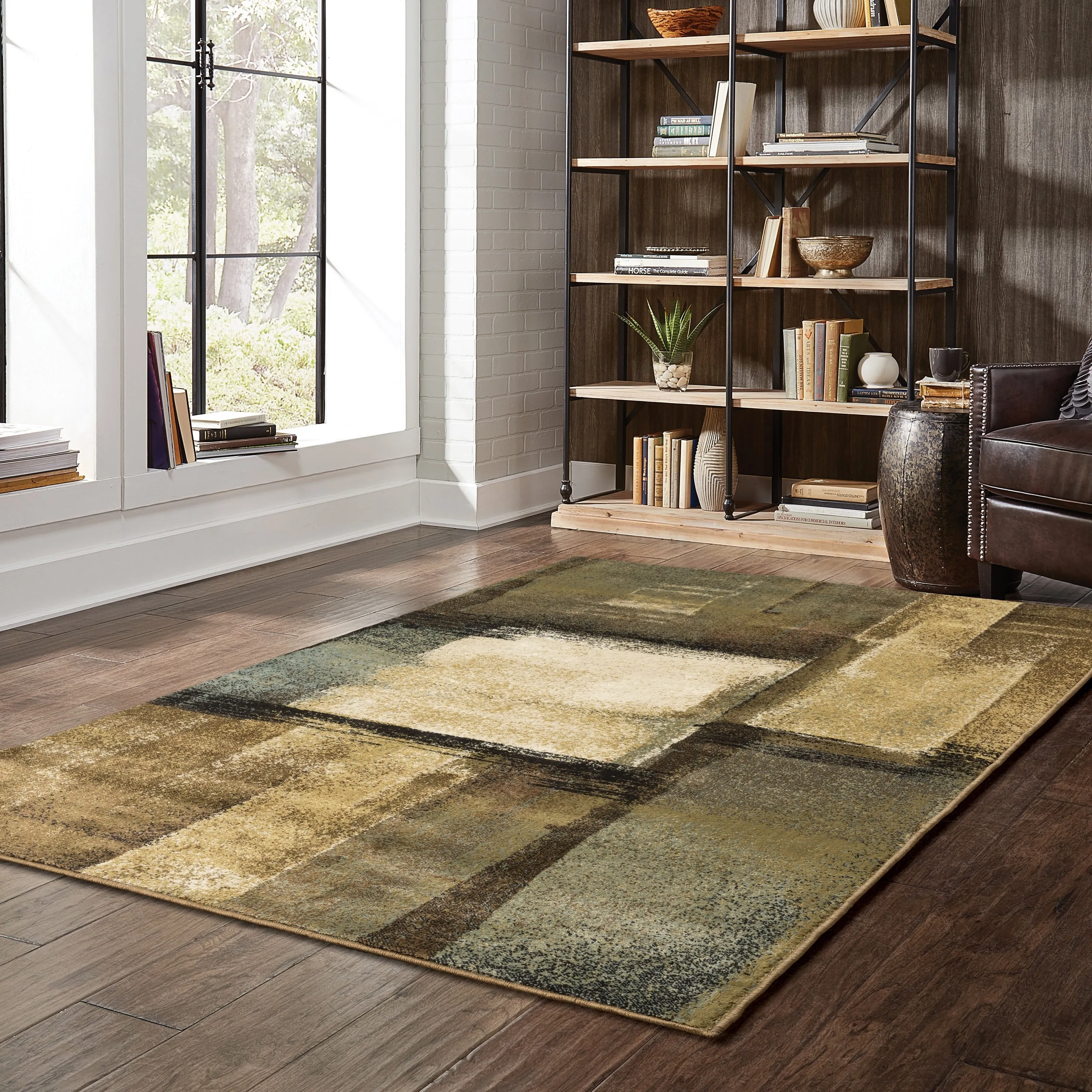 Style Haven Ivanic Distressed Abstract Geometric Brown/ Blue Area Rug
