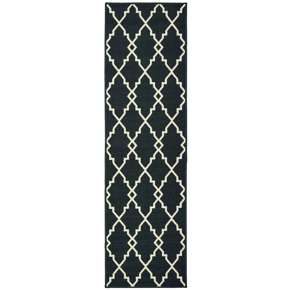 Style Haven Marianna Ornate Lattice Black/ Off-White Loop Pile Indoor Outdoor Area Rug