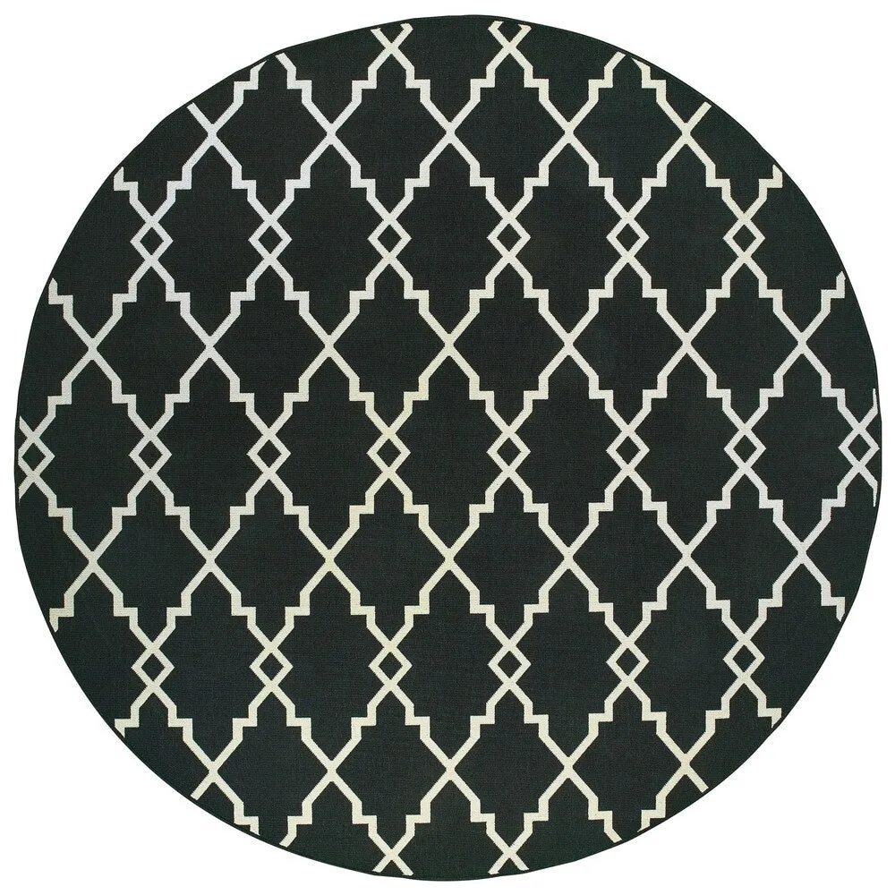 Style Haven Marianna Ornate Lattice Black/ Off-White Loop Pile Indoor Outdoor Area Rug