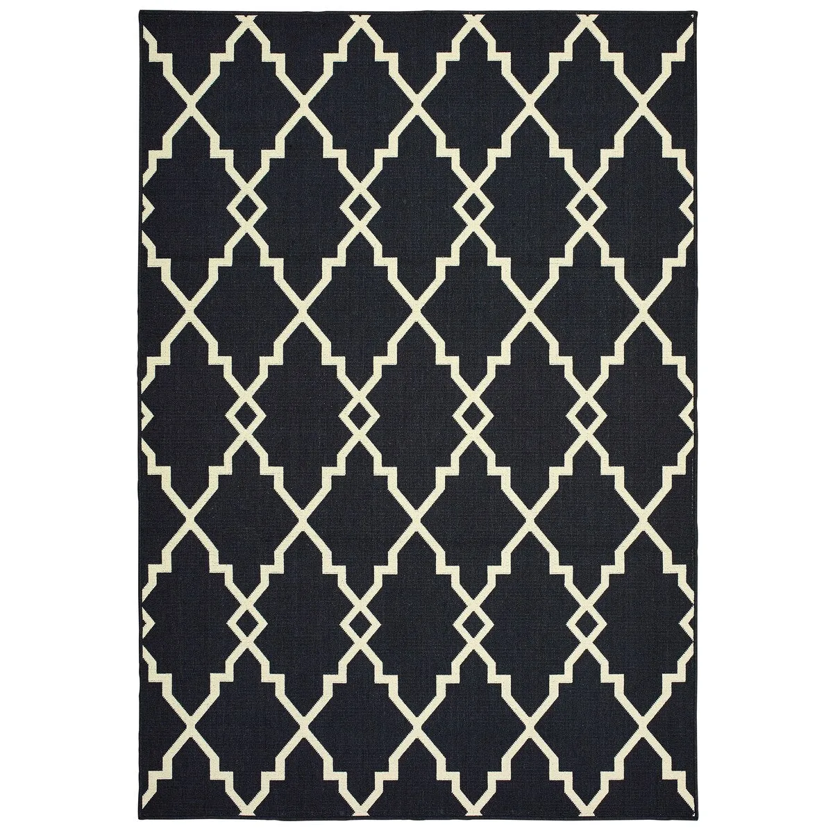 Style Haven Marianna Ornate Lattice Black/ Off-White Loop Pile Indoor Outdoor Area Rug