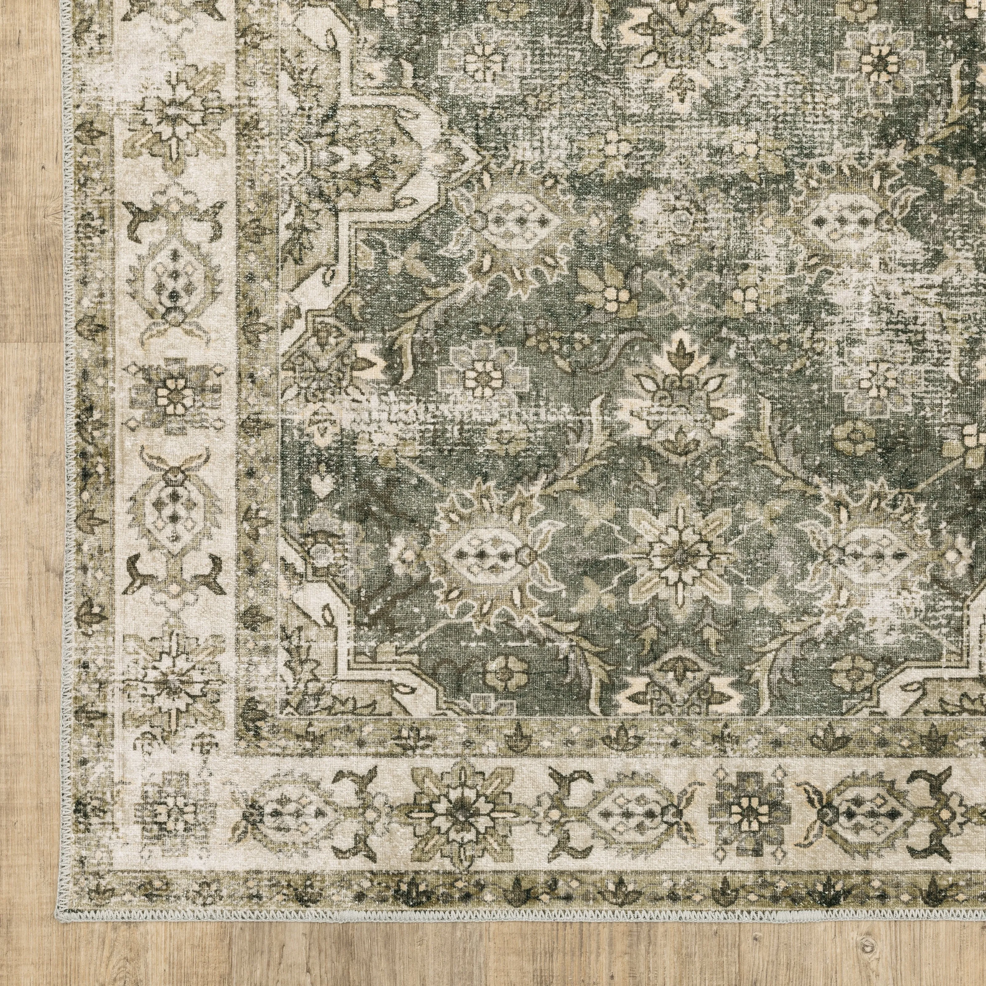 Style Haven Marissa Washable Vintage Oriental Olive/ Beige Area Rug Mat