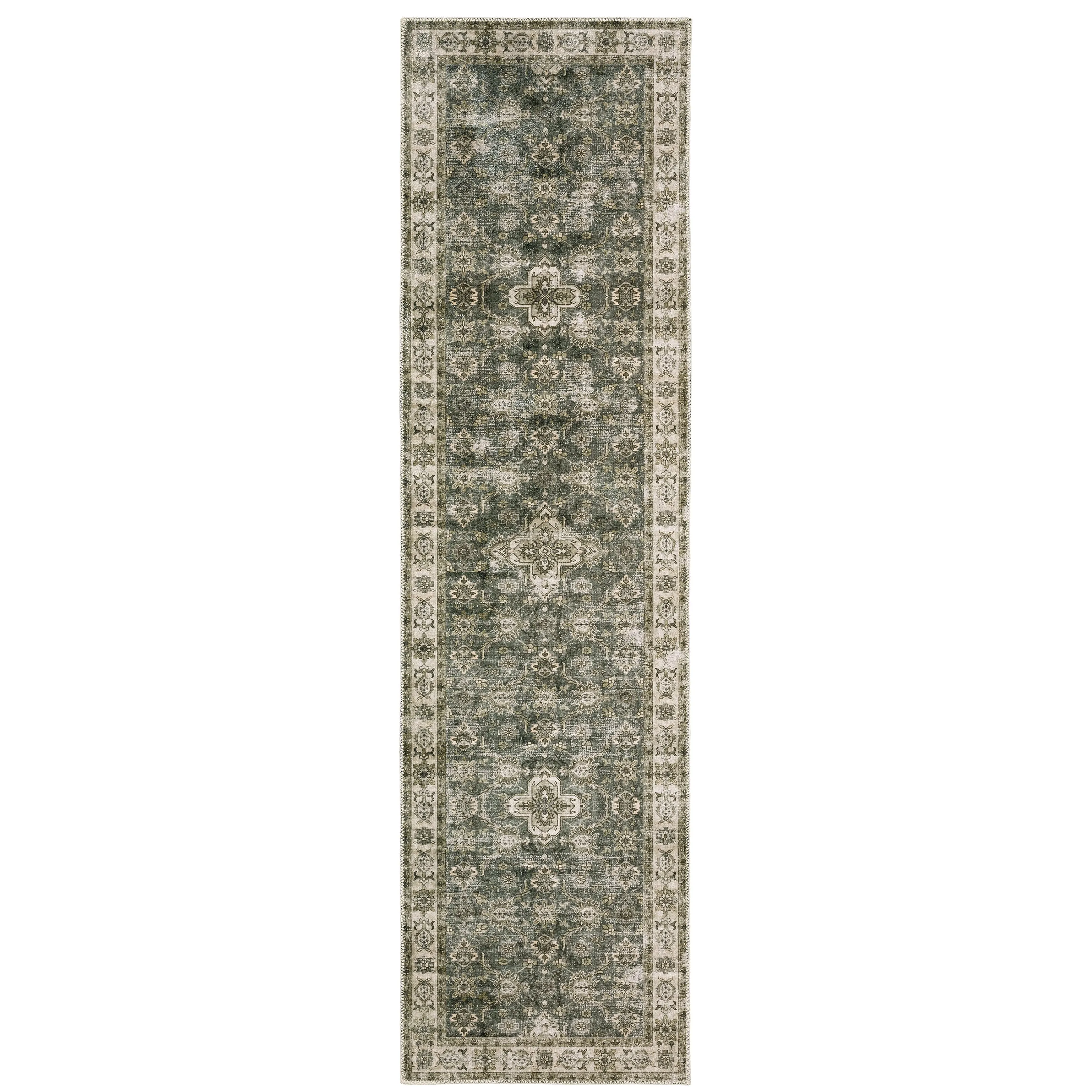 Style Haven Marissa Washable Vintage Oriental Olive/ Beige Area Rug Mat