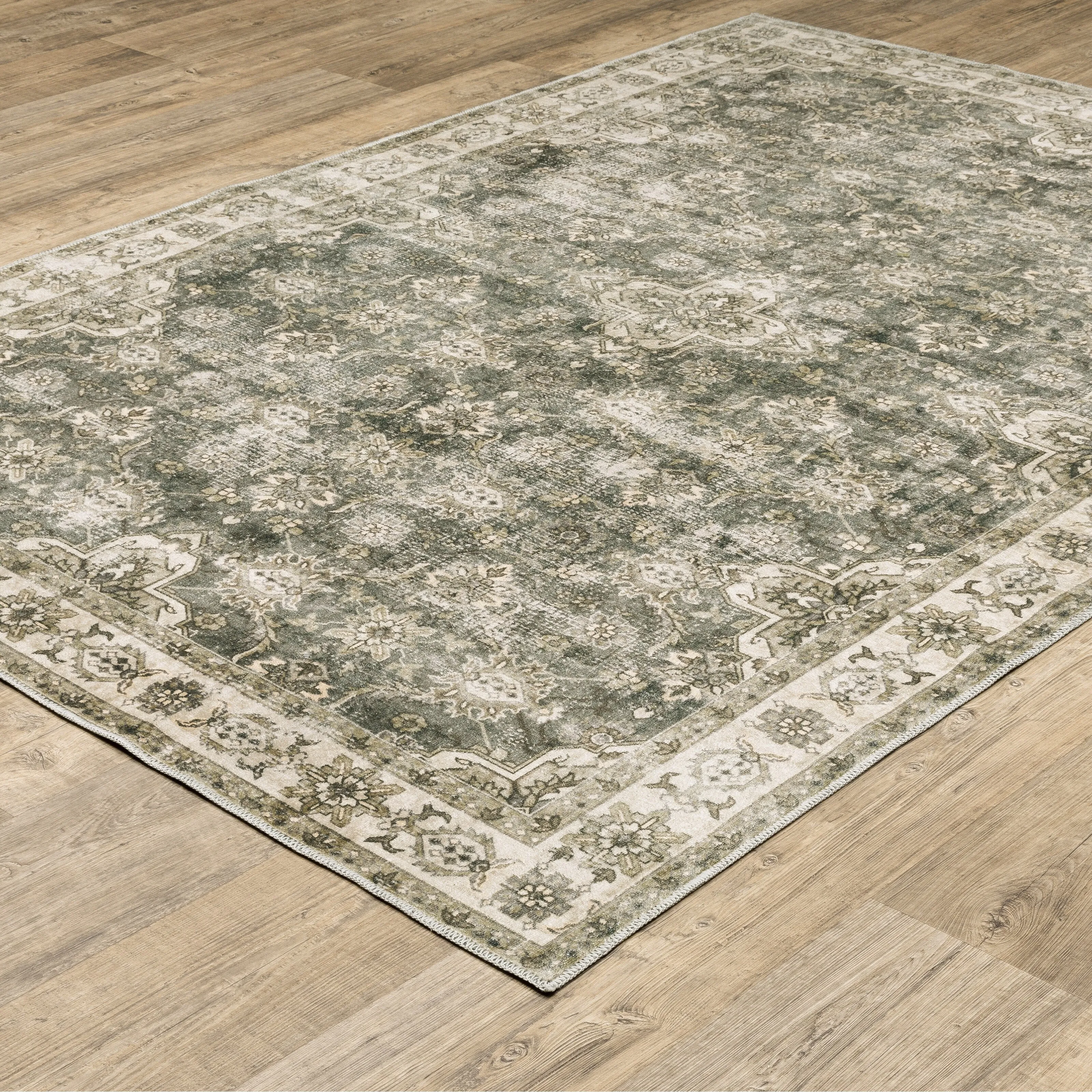 Style Haven Marissa Washable Vintage Oriental Olive/ Beige Area Rug Mat