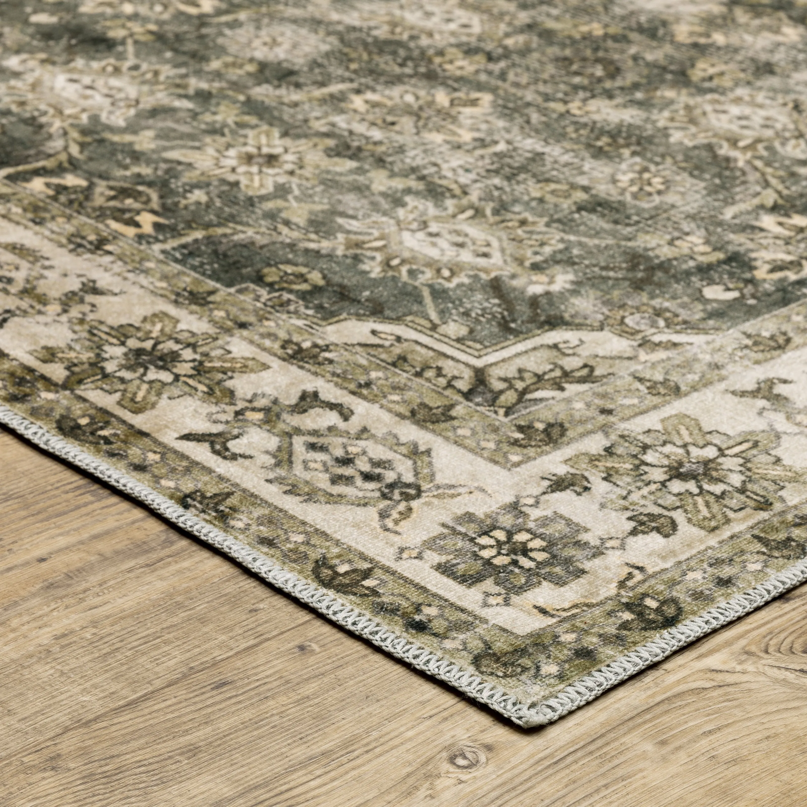 Style Haven Marissa Washable Vintage Oriental Olive/ Beige Area Rug Mat