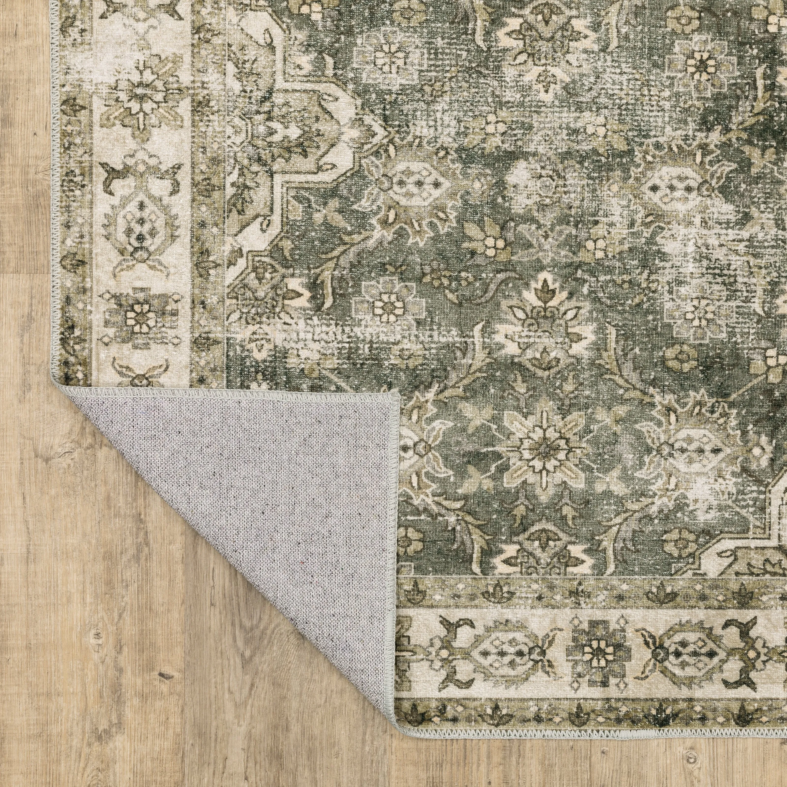 Style Haven Marissa Washable Vintage Oriental Olive/ Beige Area Rug Mat