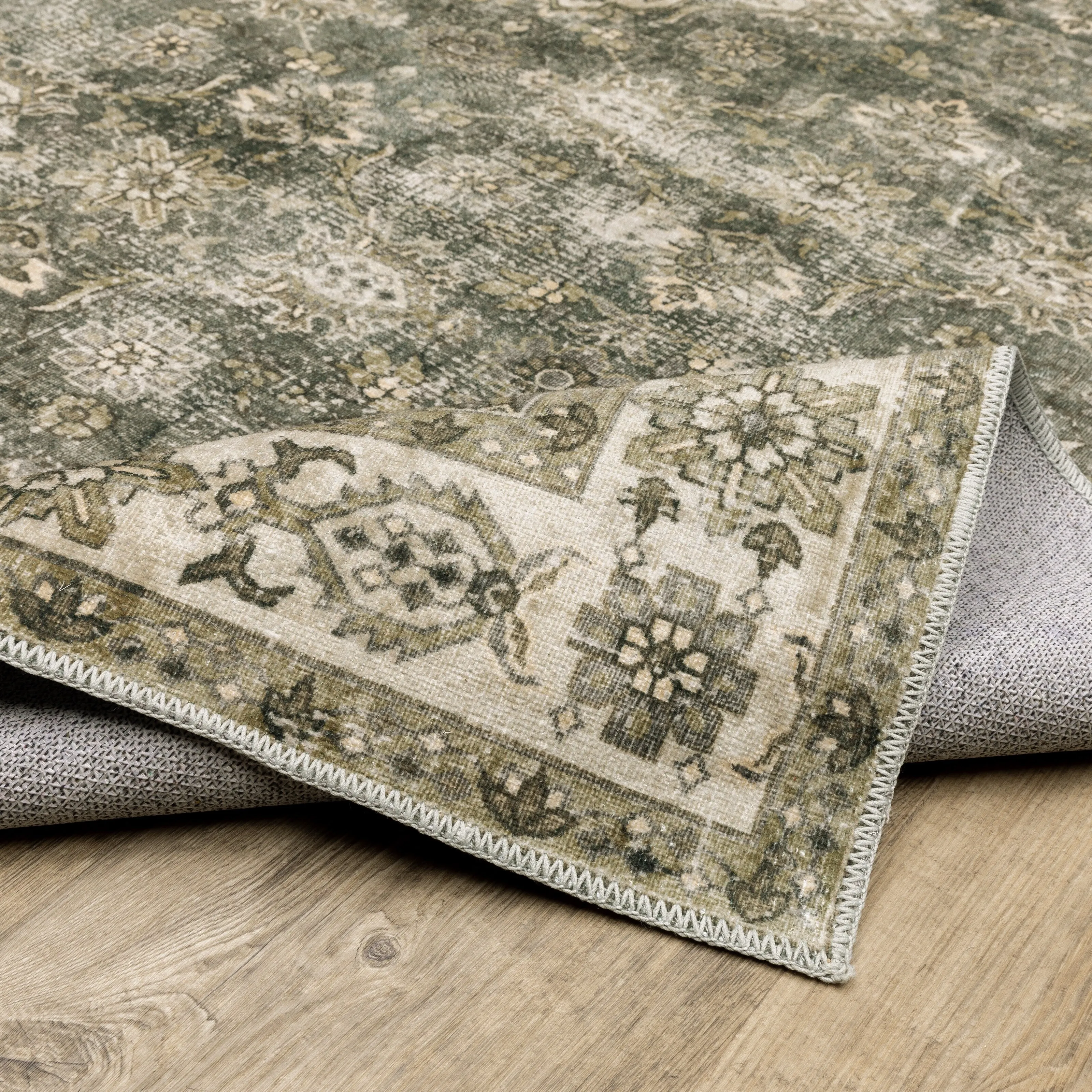Style Haven Marissa Washable Vintage Oriental Olive/ Beige Area Rug Mat