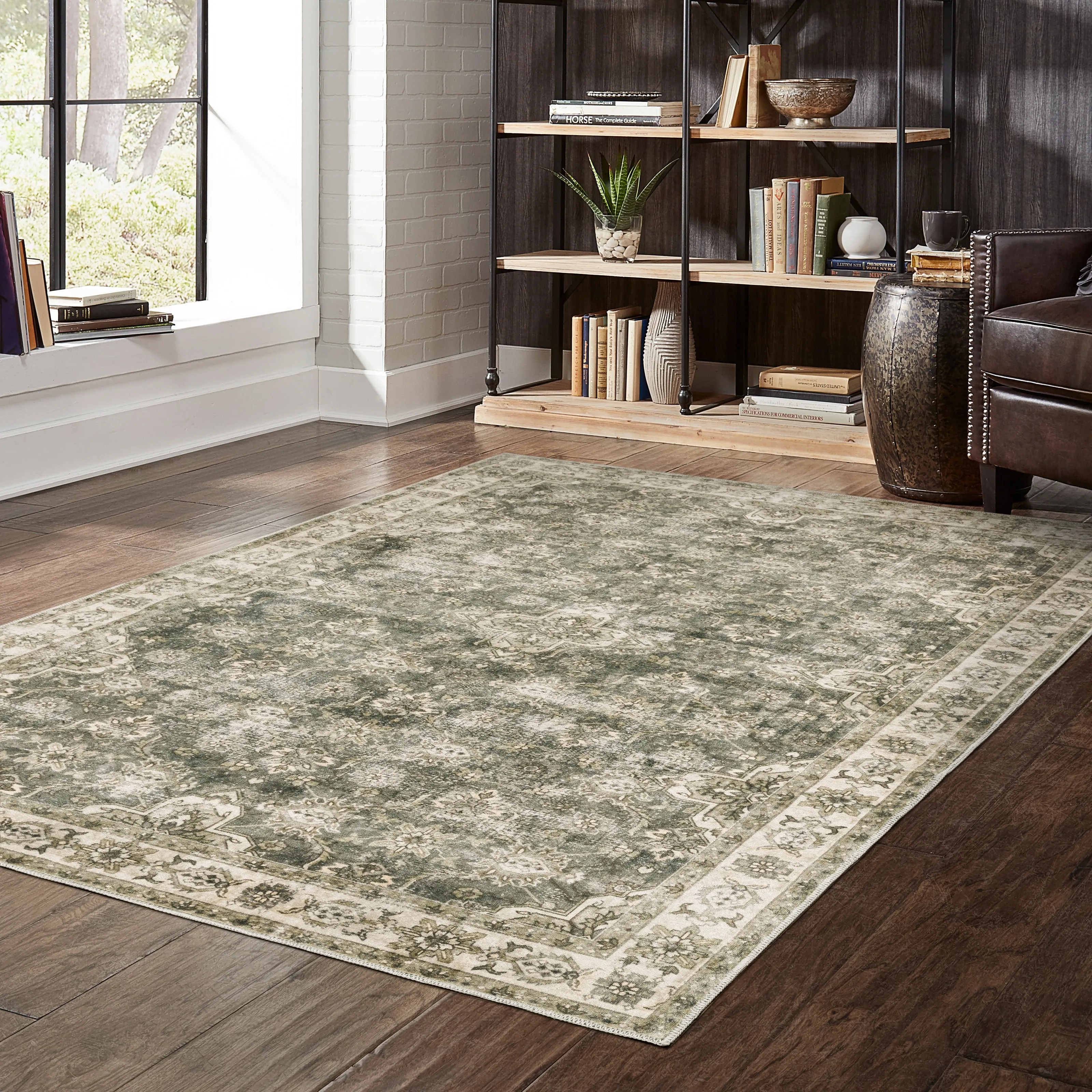 Style Haven Marissa Washable Vintage Oriental Olive/ Beige Area Rug Mat