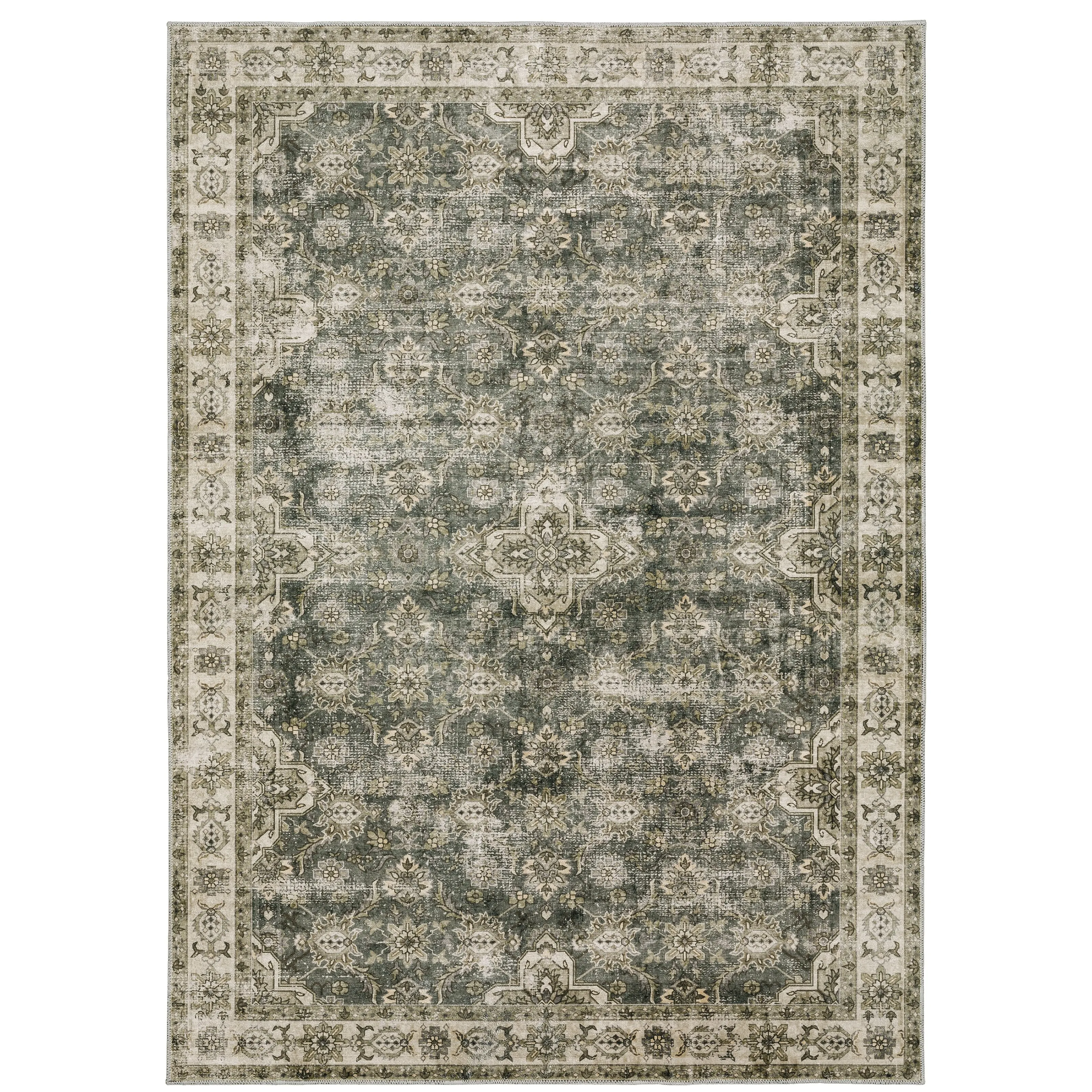 Style Haven Marissa Washable Vintage Oriental Olive/ Beige Area Rug Mat