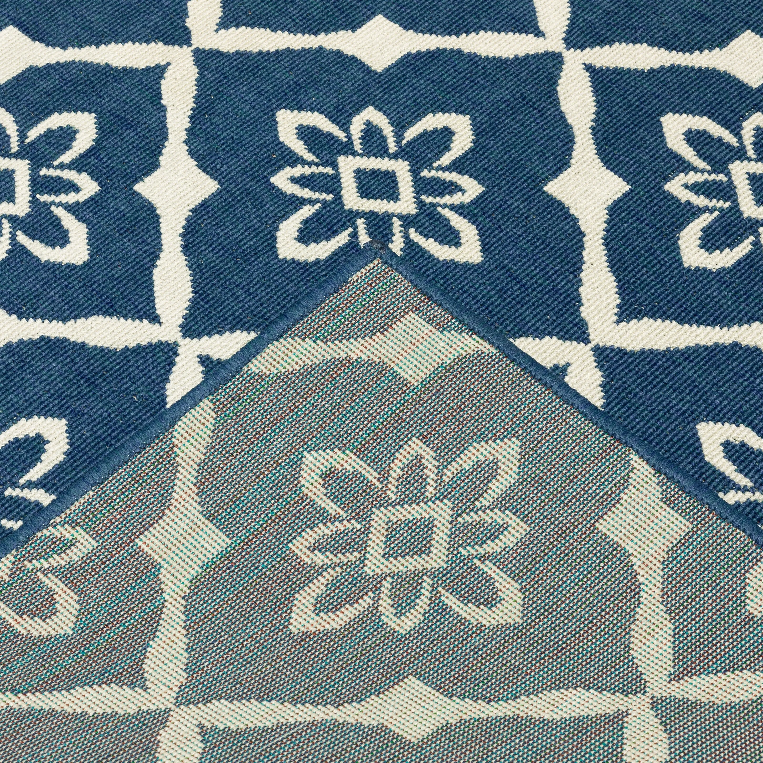 Style Haven Martinique Floral Lattice Indoor Outdoor Navy/Off-White Area Rug