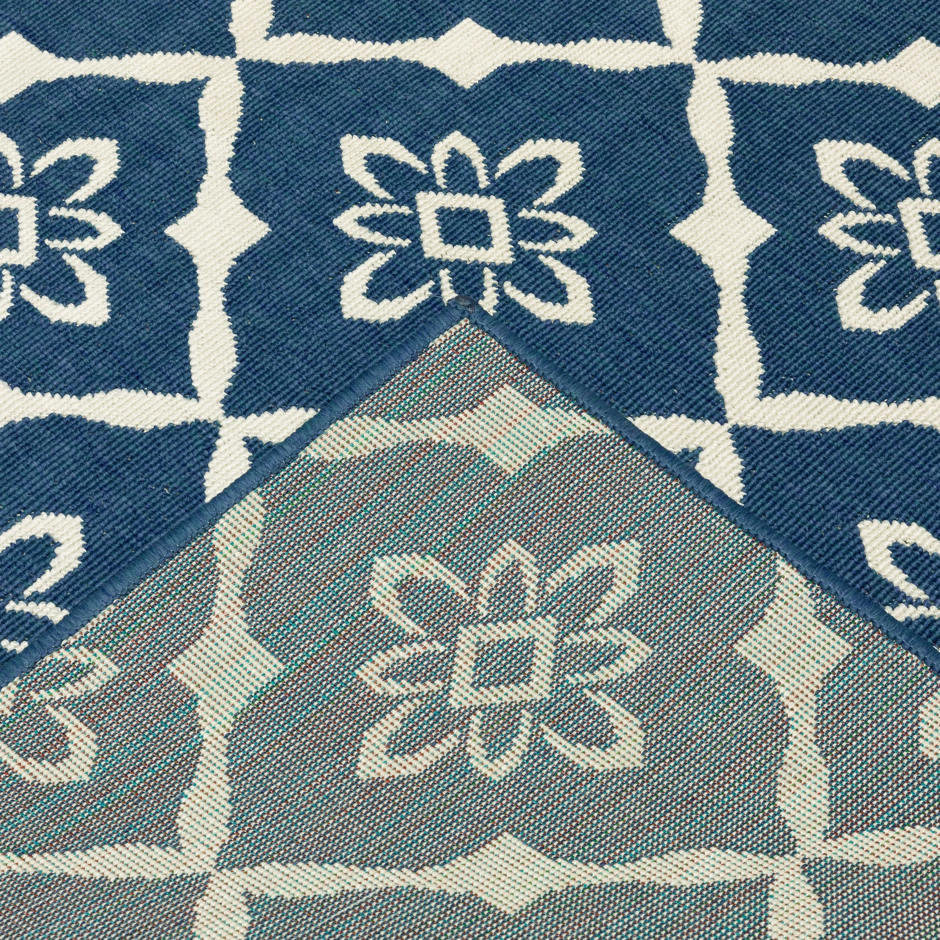 Style Haven Martinique Floral Lattice Indoor Outdoor Navy/Off-White Area Rug