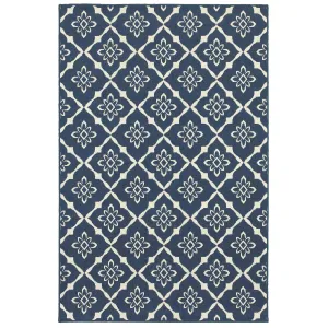 Style Haven Martinique Floral Lattice Indoor Outdoor Navy/Off-White Area Rug