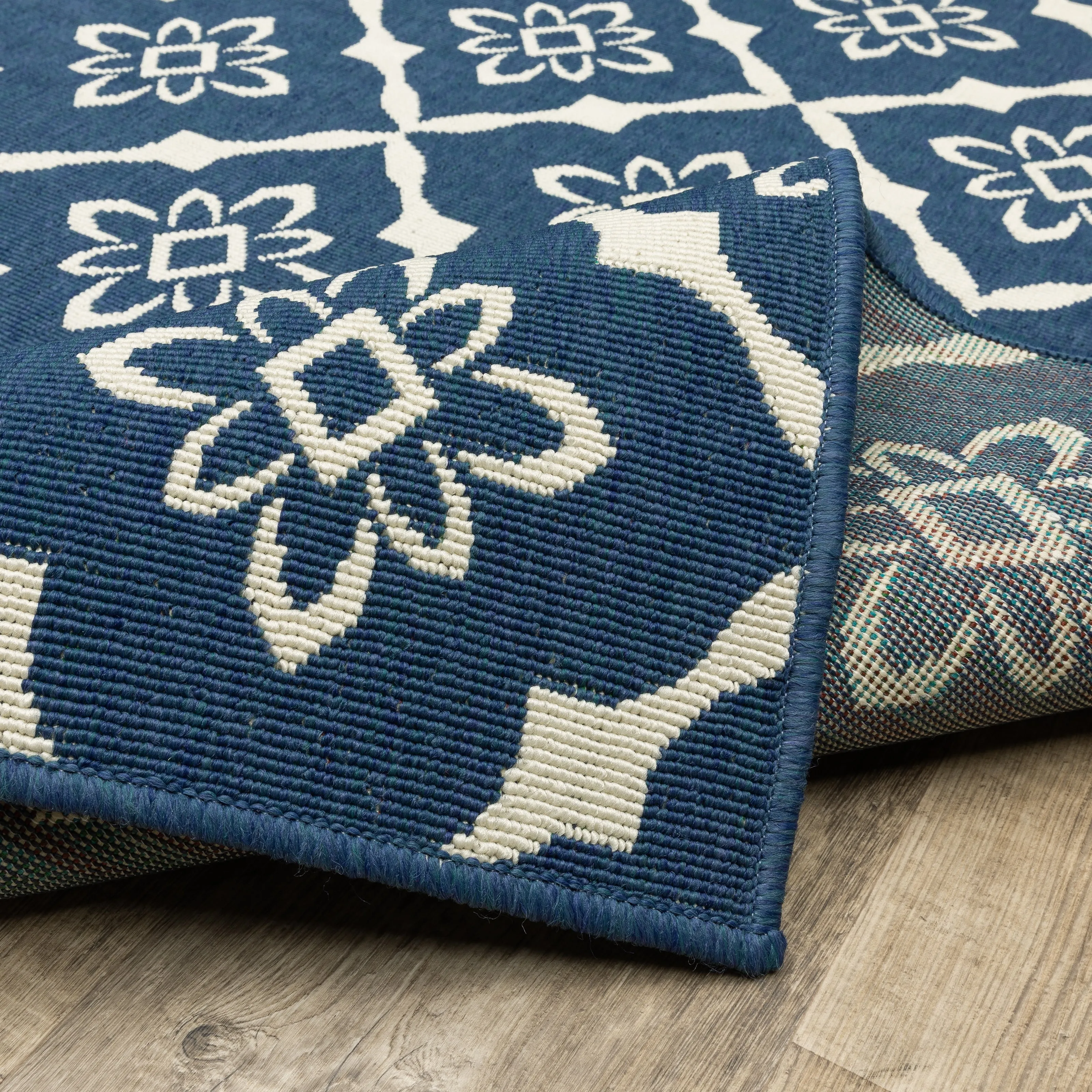 Style Haven Martinique Floral Lattice Indoor Outdoor Navy/Off-White Area Rug