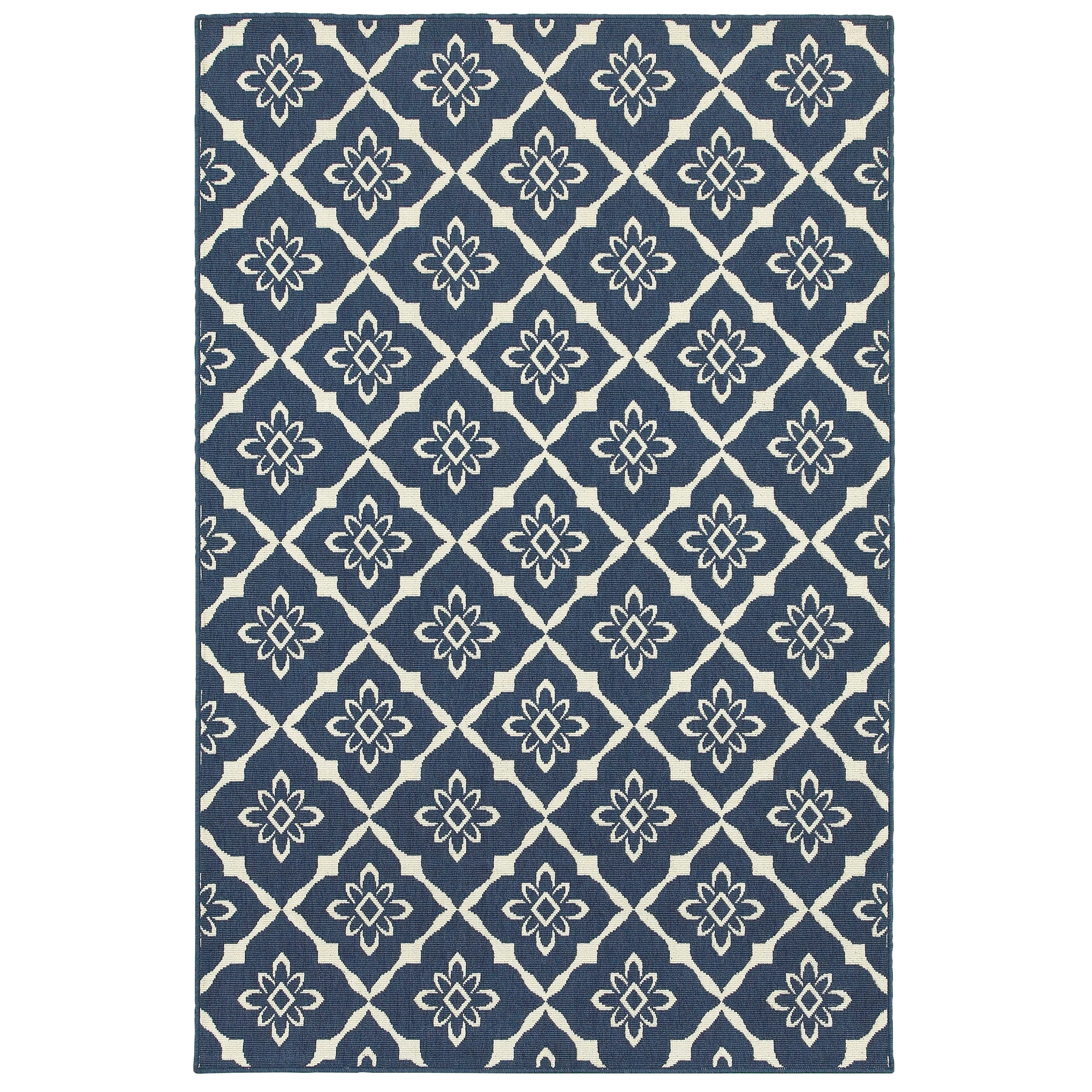 Style Haven Martinique Floral Lattice Indoor Outdoor Navy/Off-White Area Rug