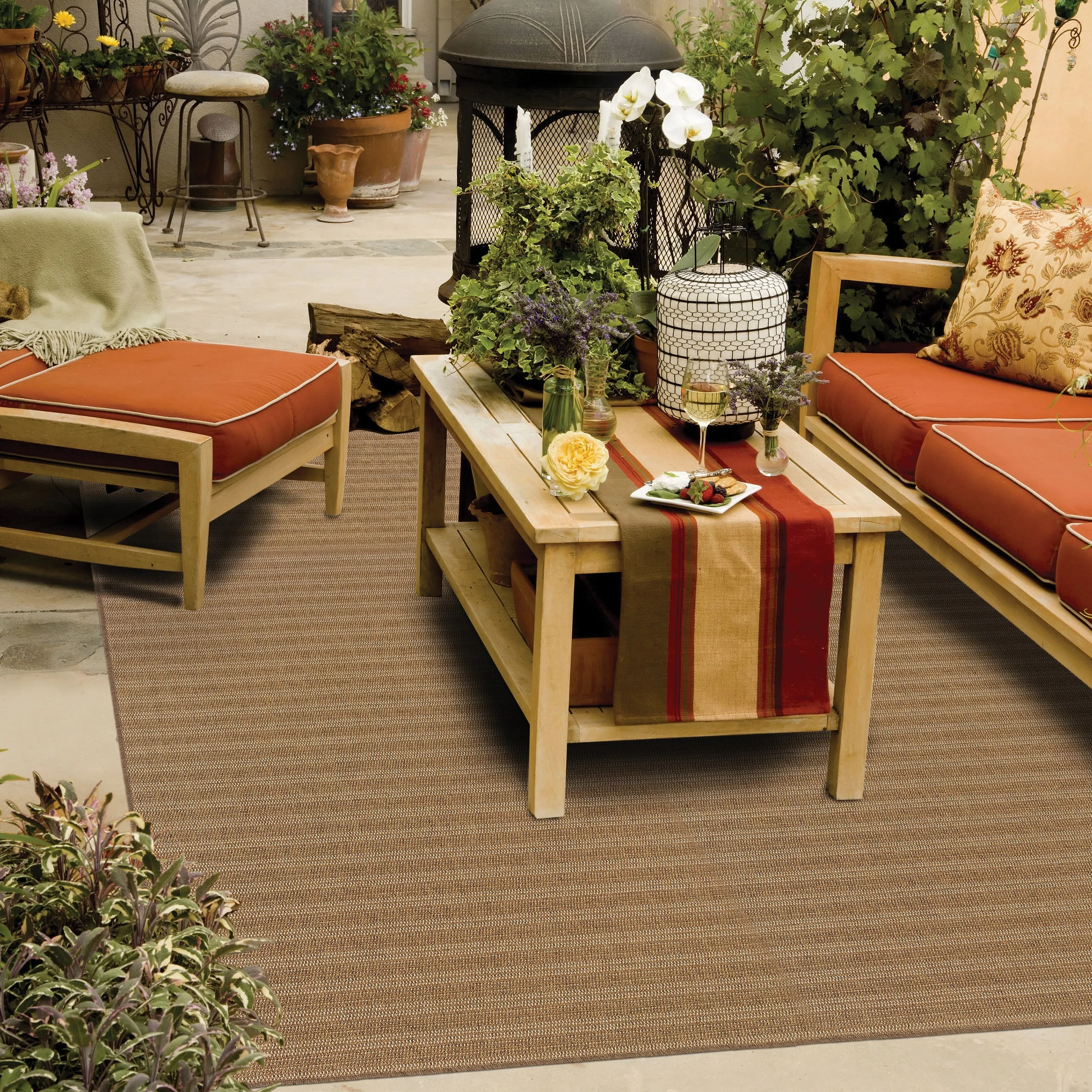 Style Haven Veranda Woven Tonal Striped Indoor-Outdoor Brown Area Rug