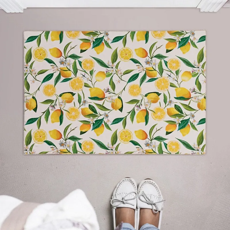 Sumner Machine Washable Ivory and Yellow Lemon Branch Rug