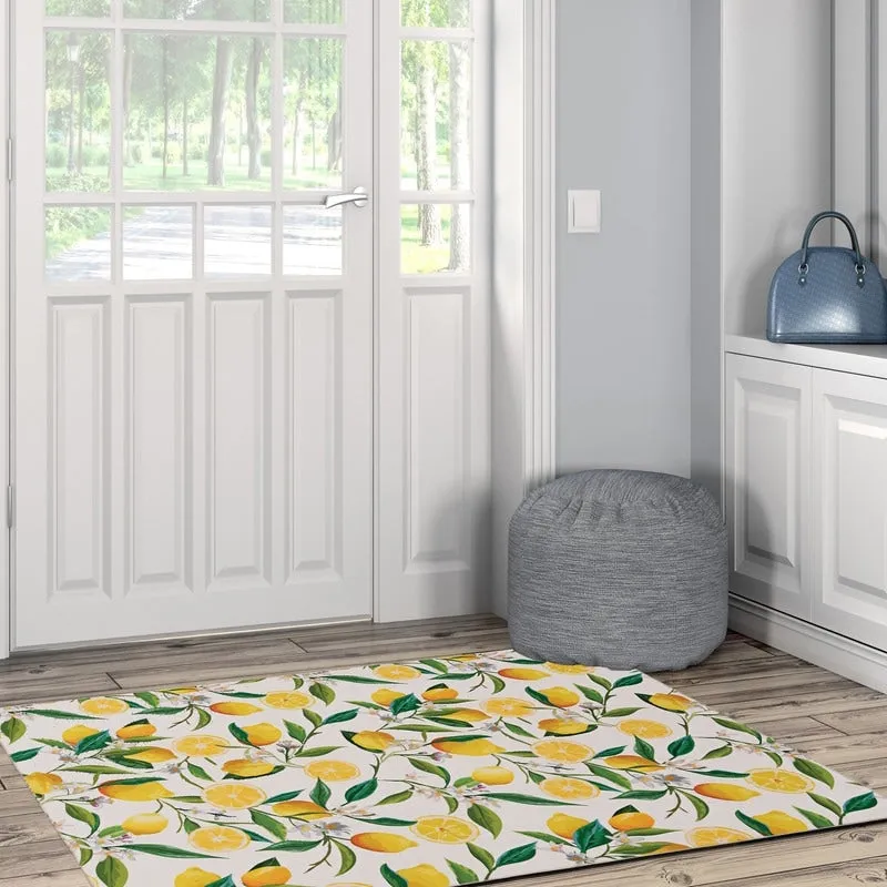 Sumner Machine Washable Ivory and Yellow Lemon Branch Rug