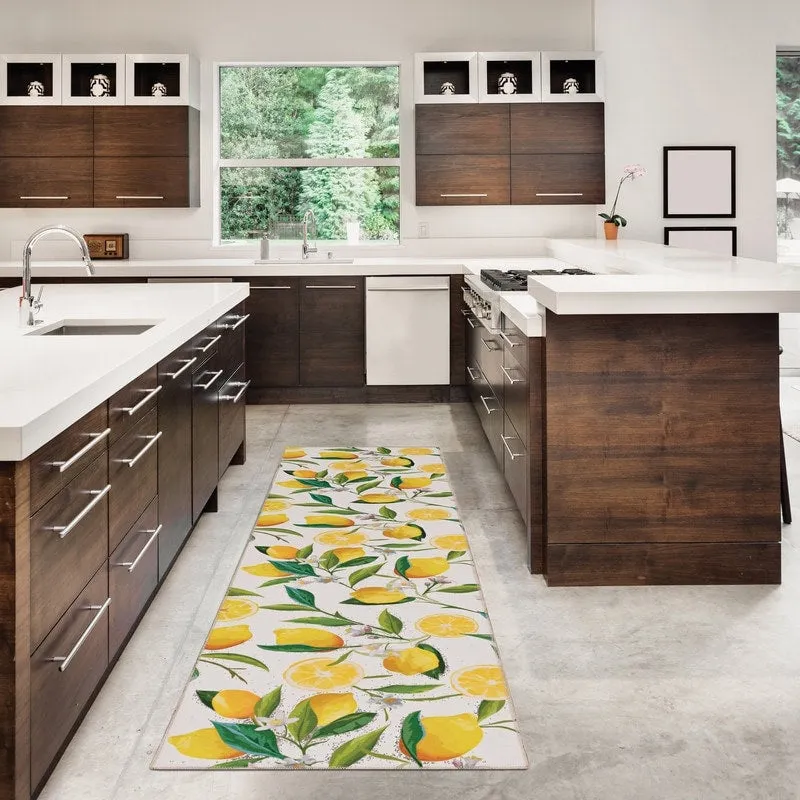 Sumner Machine Washable Ivory and Yellow Lemon Branch Rug