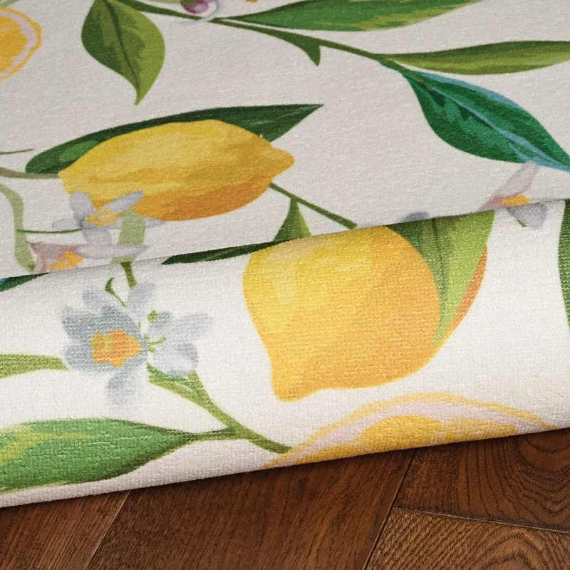 Sumner Machine Washable Ivory and Yellow Lemon Branch Rug