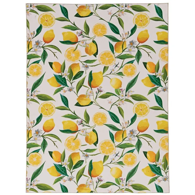 Sumner Machine Washable Ivory and Yellow Lemon Branch Rug