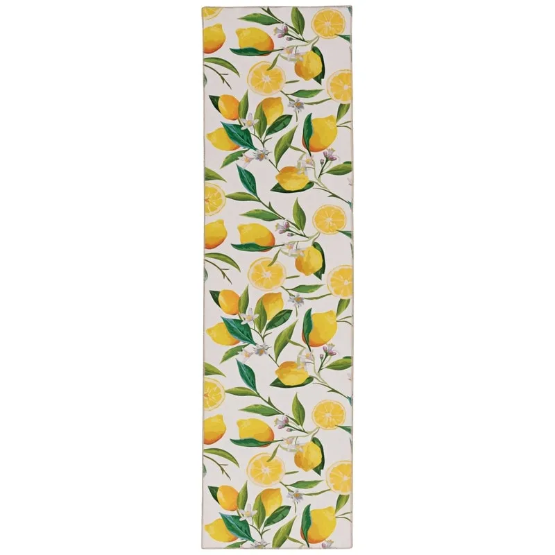 Sumner Machine Washable Ivory and Yellow Lemon Branch Rug