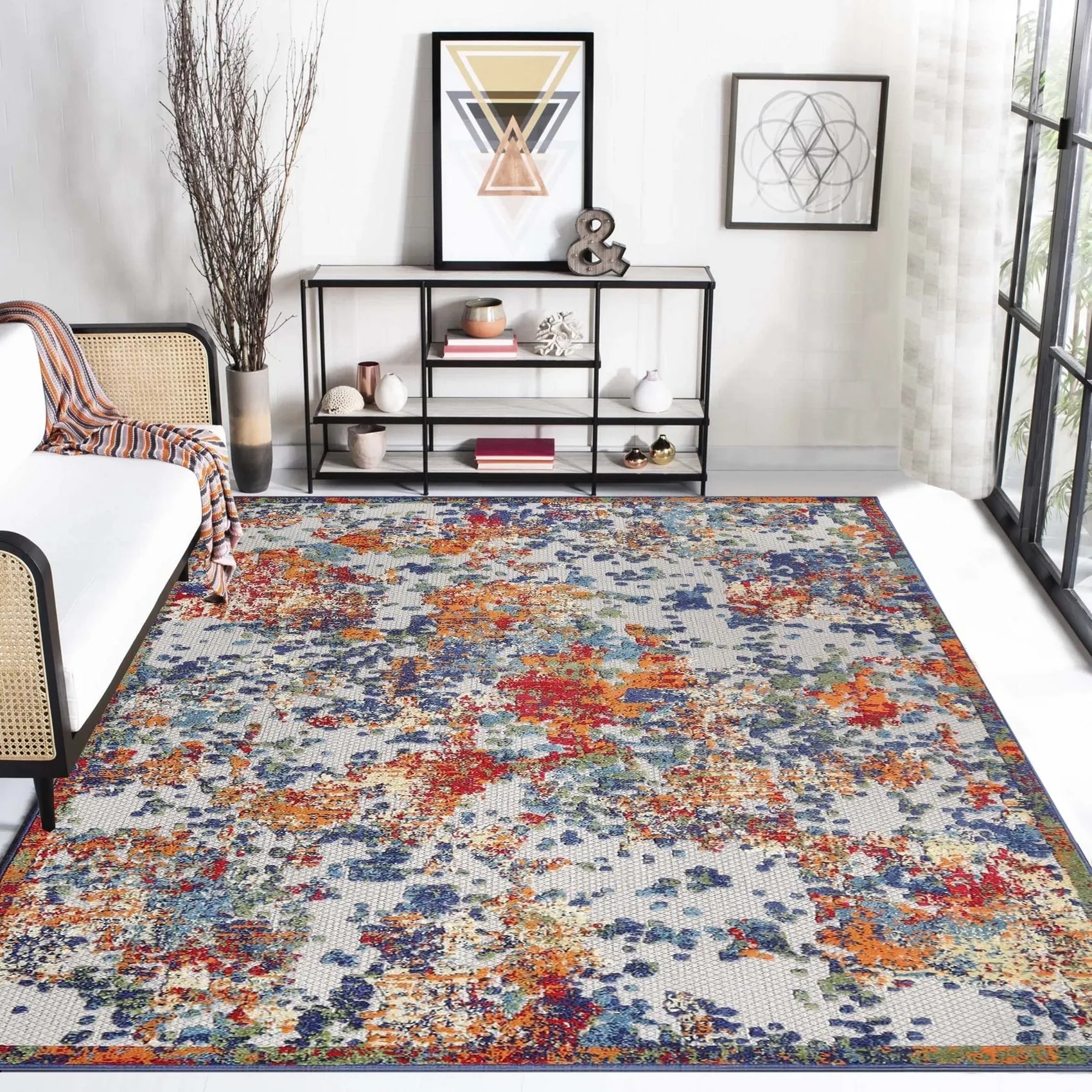 Superior Abstract Splatter Modern Indoor Outdoor Runner or Area Rug