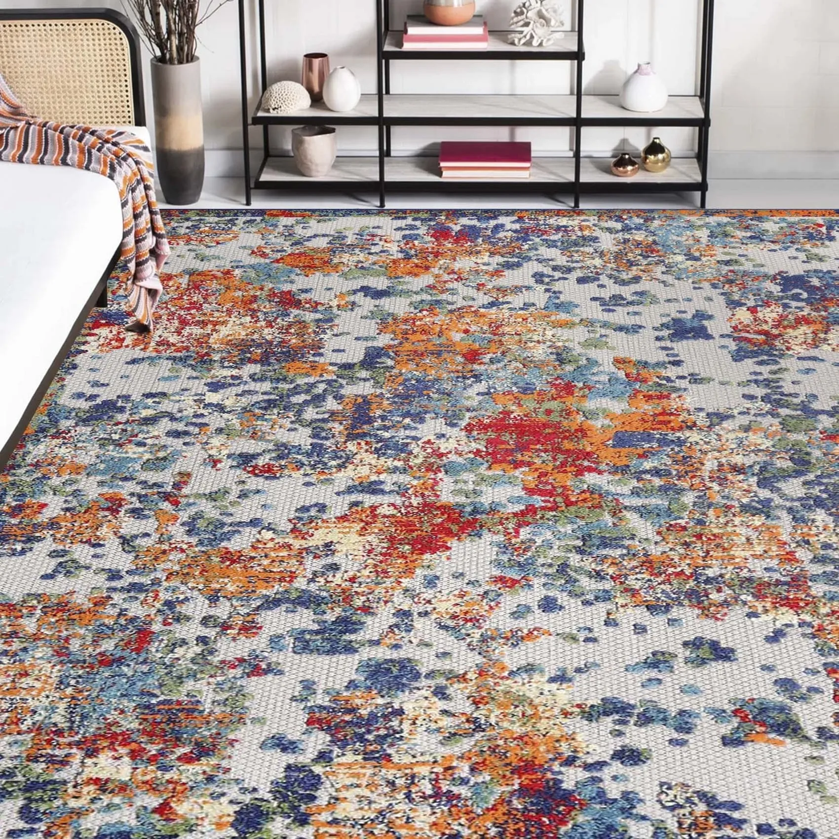 Superior Abstract Splatter Modern Indoor Outdoor Runner or Area Rug