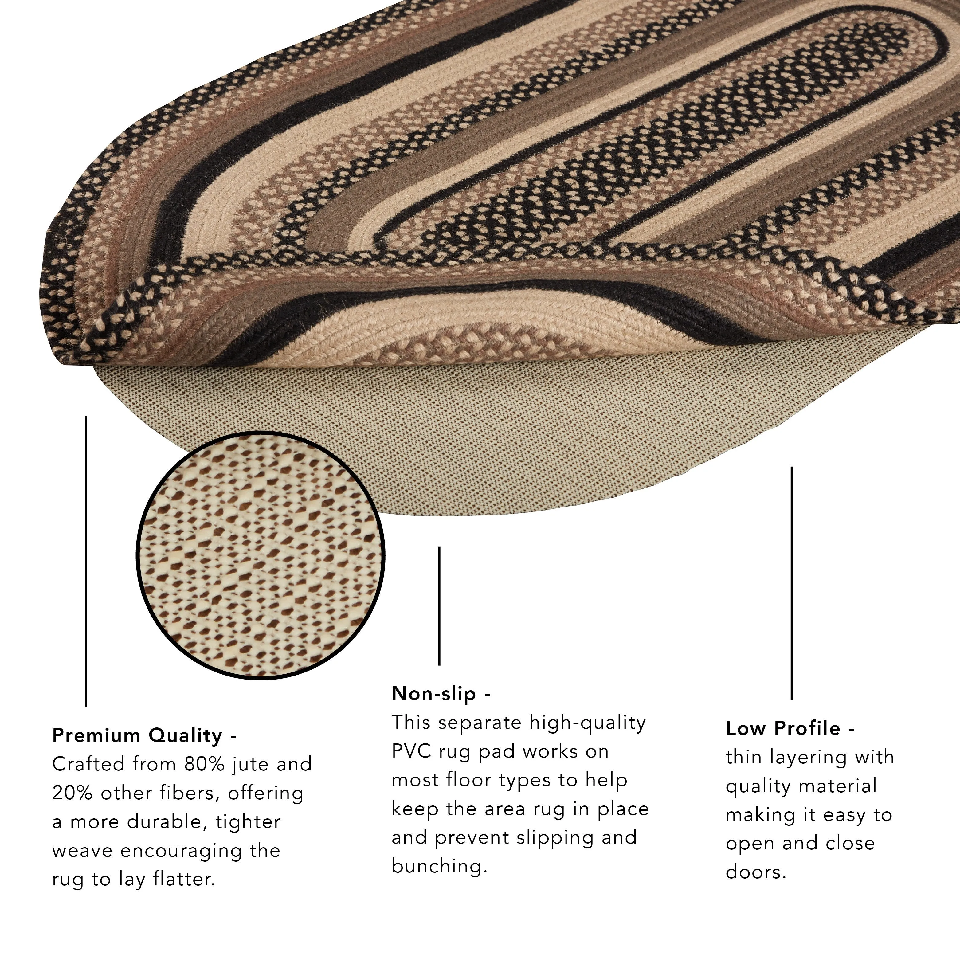 Tea Cabin Jute Rug Oval w/ Pad 60x96 - 5' x 8' Oval