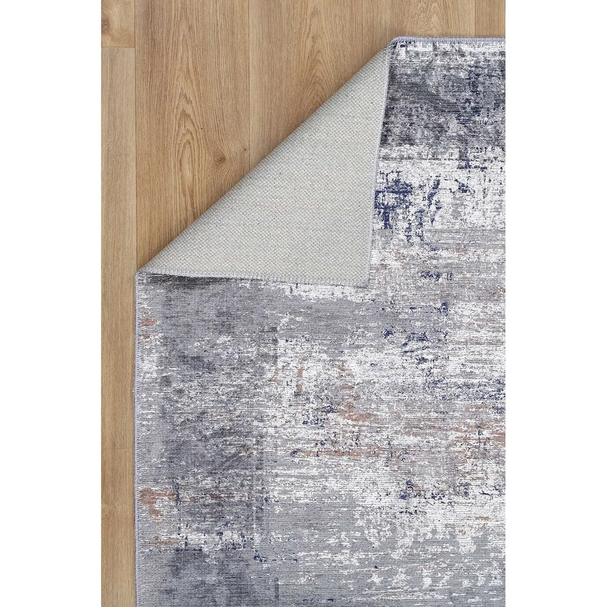 The Rug Collective Abstract Border Echo Blue Grey - Machine Washable Area Rug