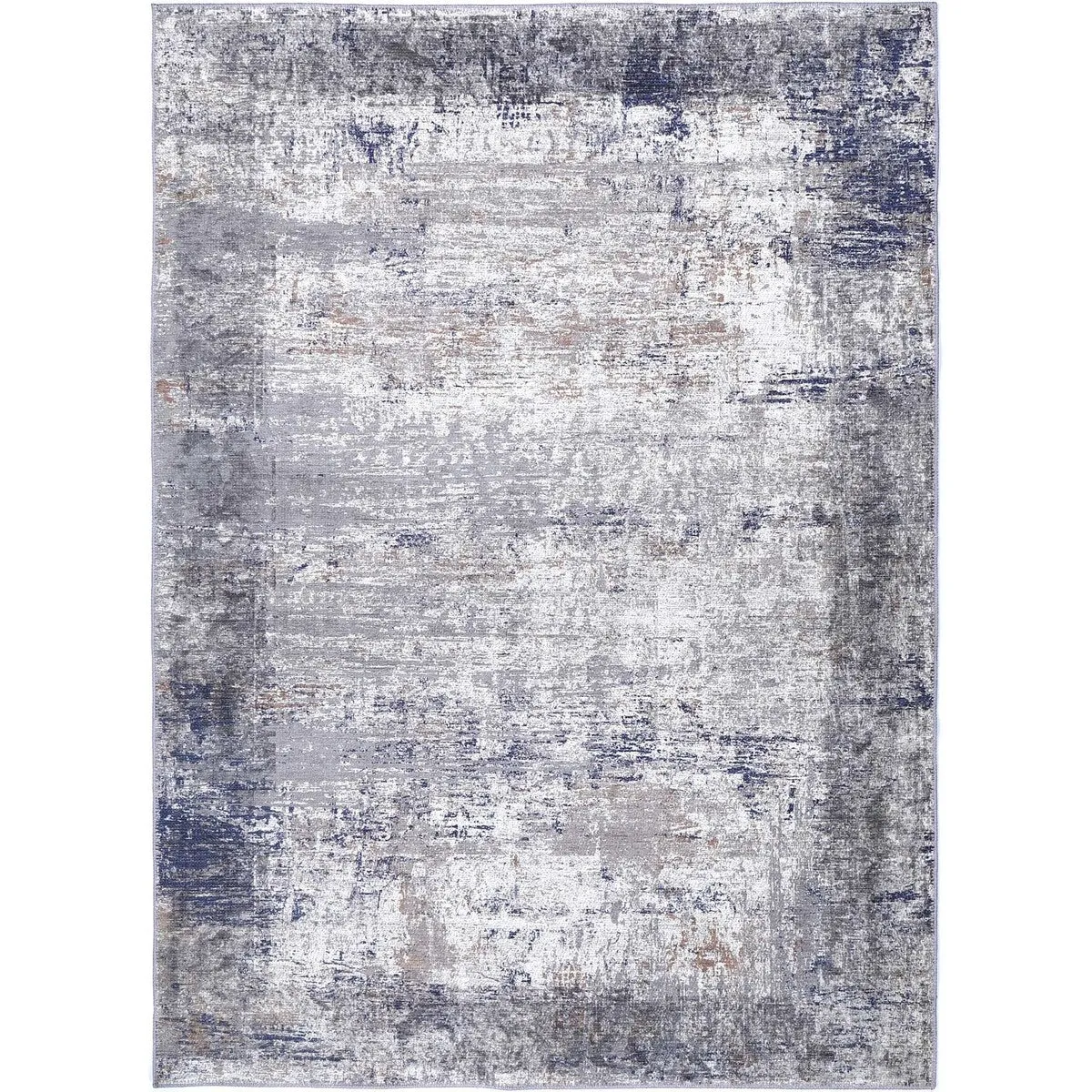 The Rug Collective Abstract Border Echo Blue Grey - Machine Washable Area Rug