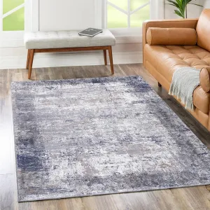 The Rug Collective Abstract Border Echo Blue Grey - Machine Washable Area Rug