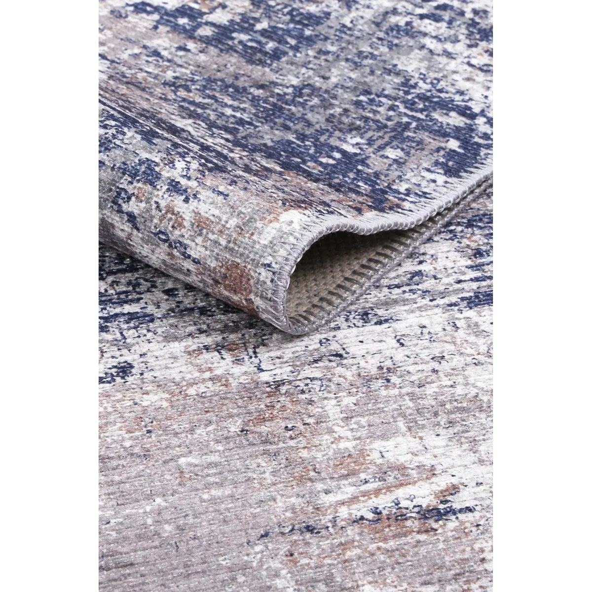 The Rug Collective Abstract Border Echo Blue Grey - Machine Washable Area Rug