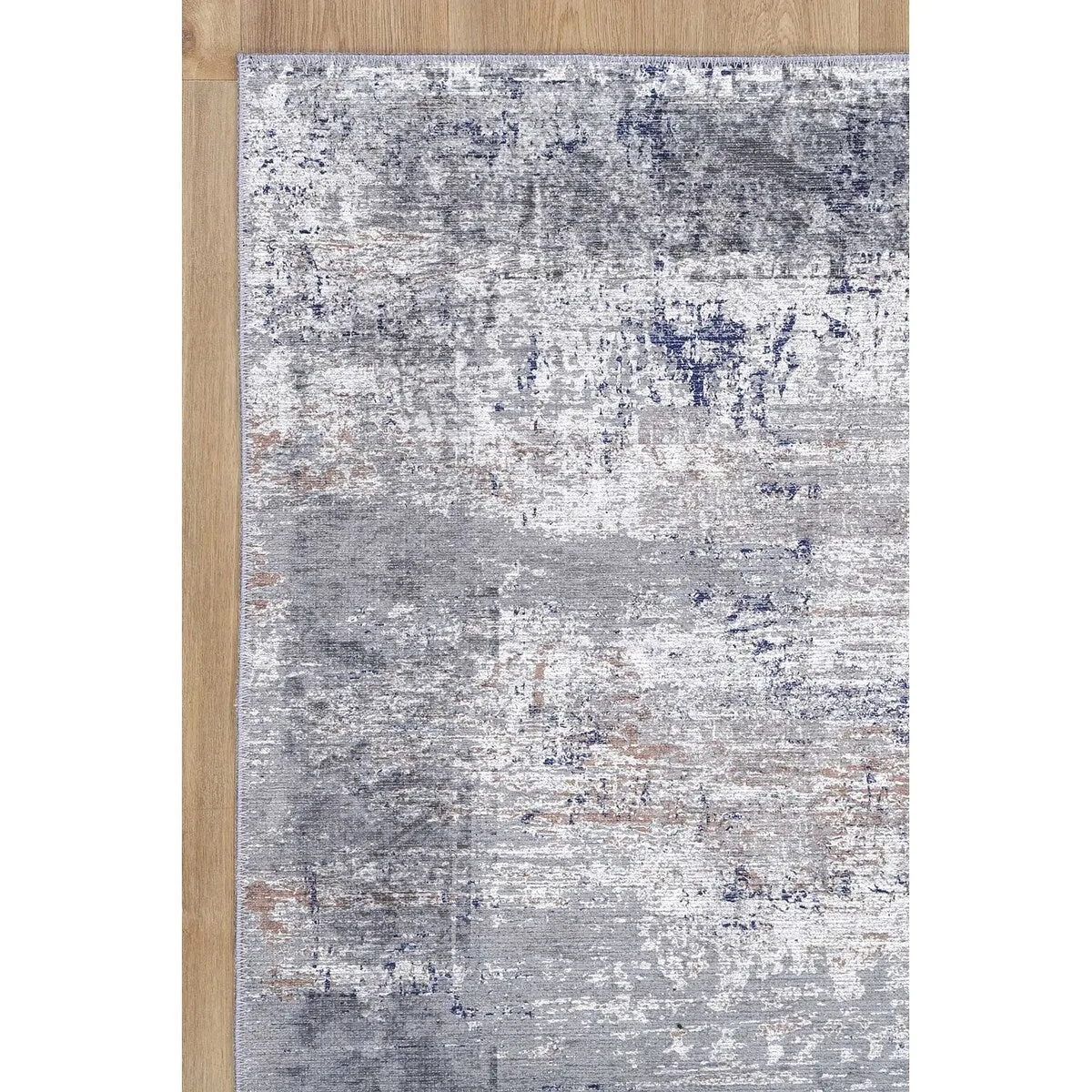 The Rug Collective Abstract Border Echo Blue Grey - Machine Washable Area Rug