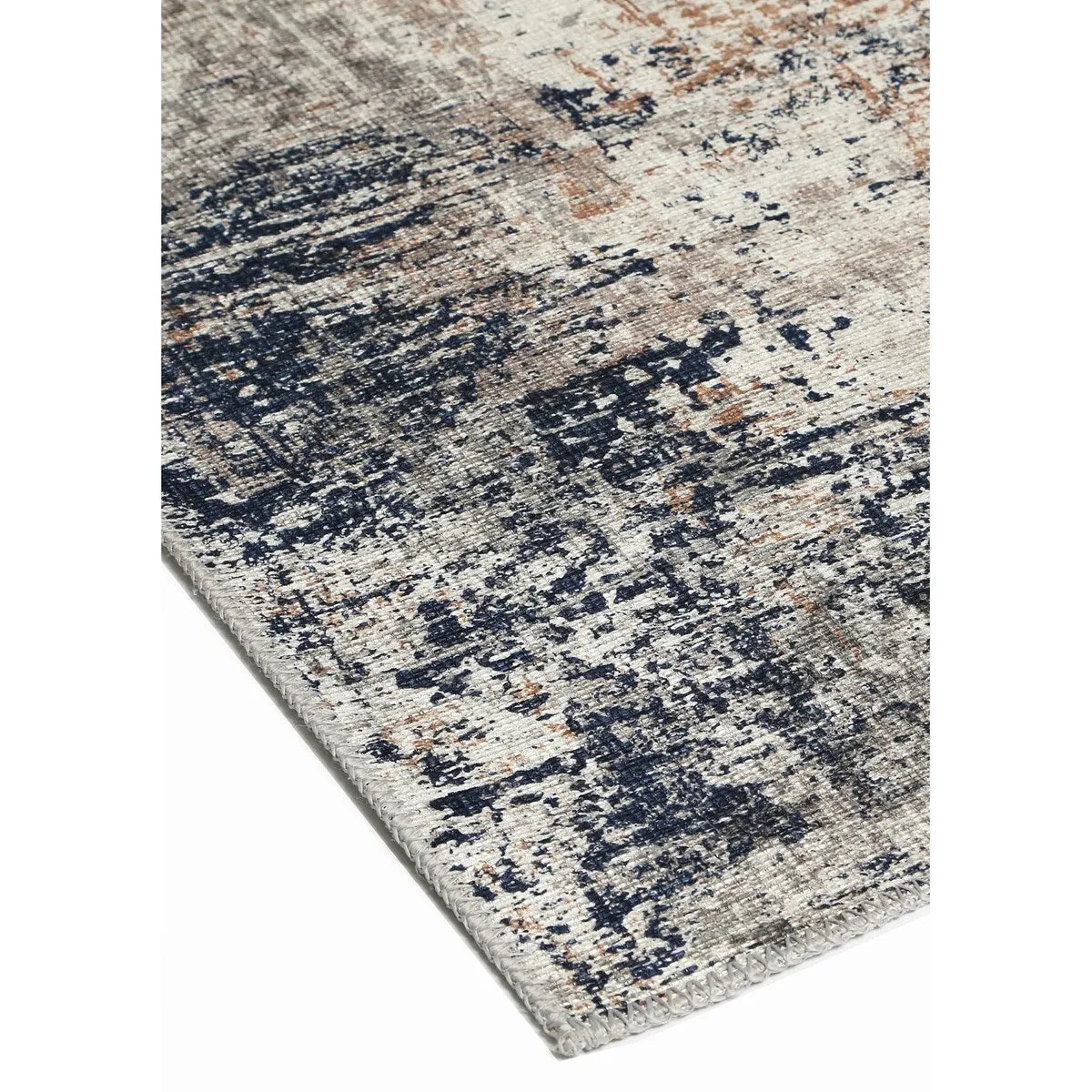 The Rug Collective Abstract Border Echo Blue Grey - Machine Washable Area Rug