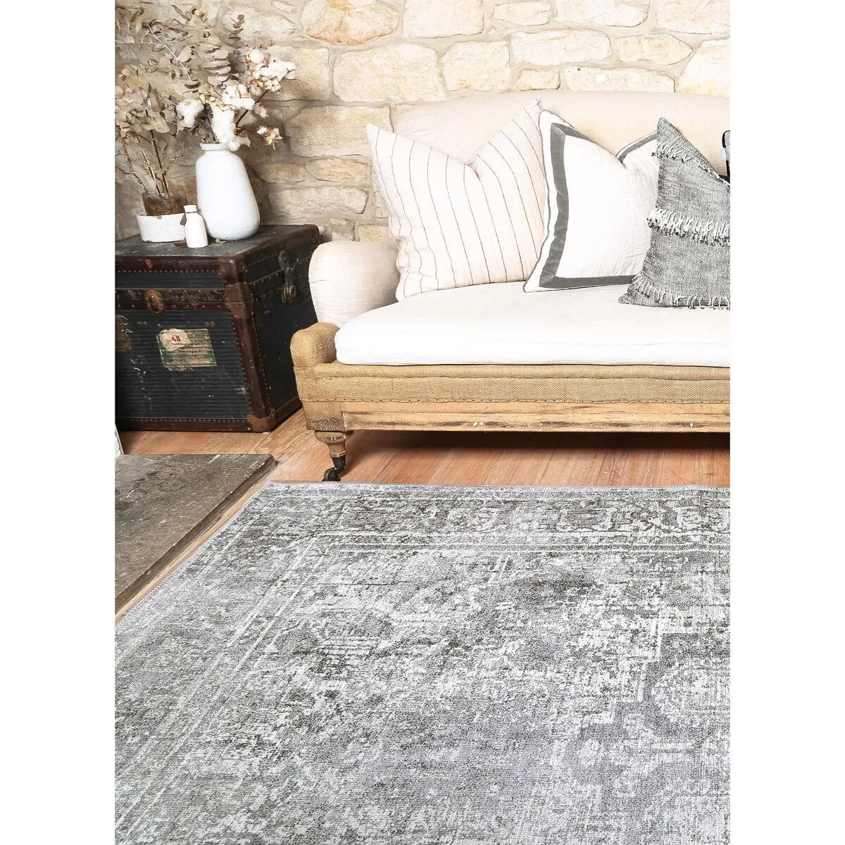 The Rug Collective Distressed Vintage Chilaz Grey Rug Machine Washable Area Rug
