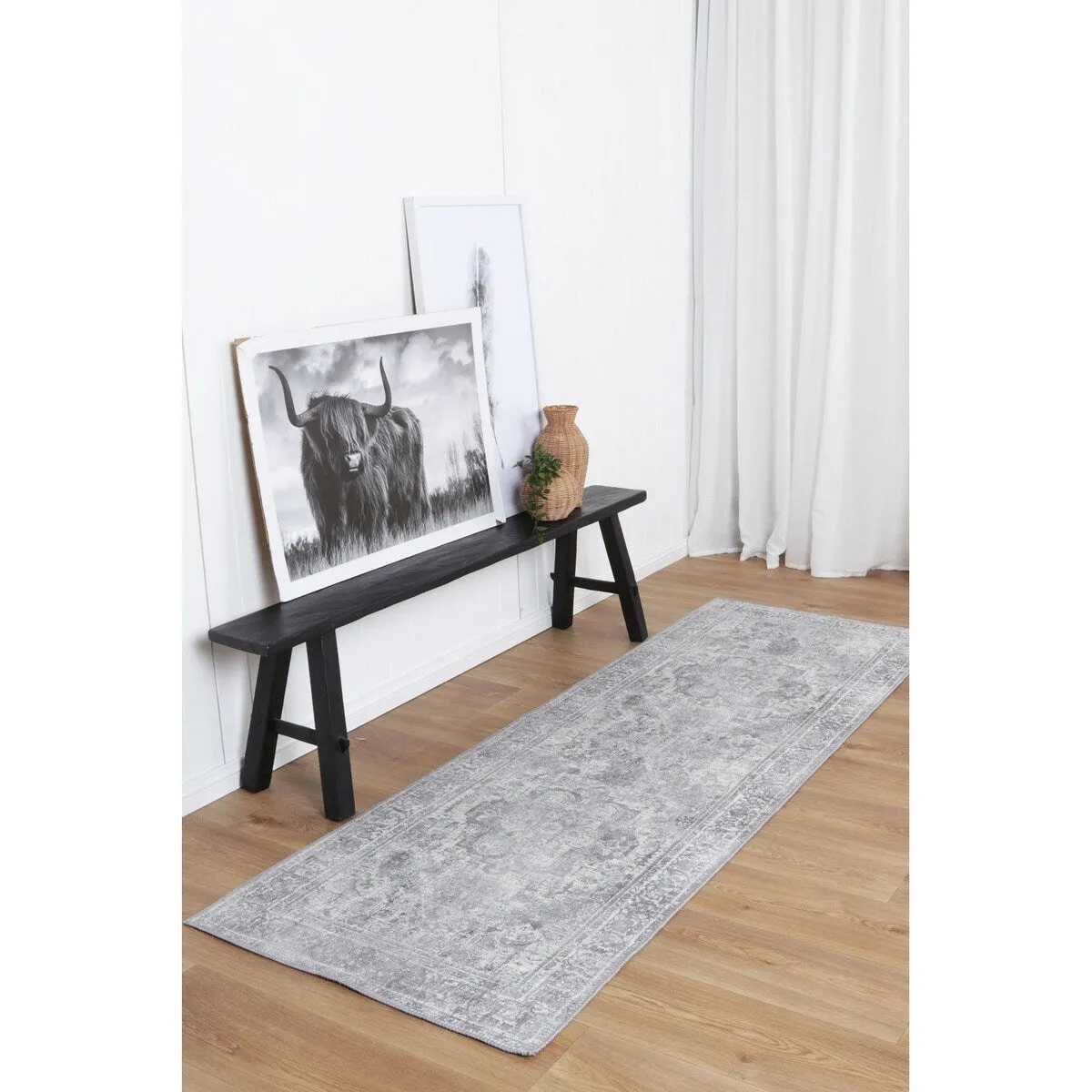 The Rug Collective Distressed Vintage Chilaz Grey Rug Machine Washable Area Rug
