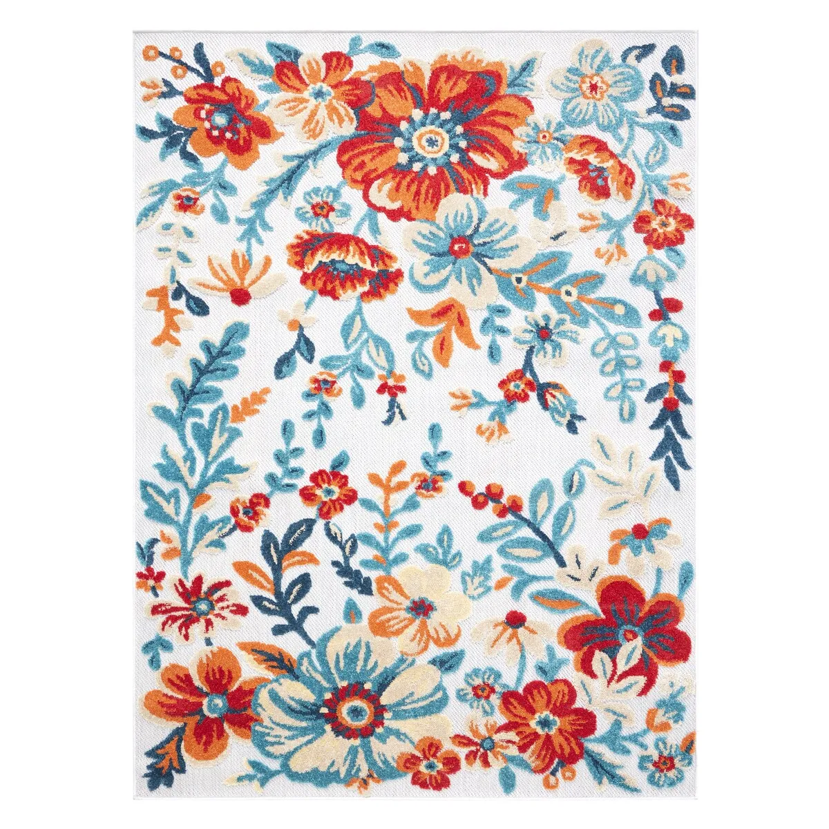 TOWN & COUNTRY EVERYDAY Hibiscus Bloom Modern Floral Indoor Outdoor Area Rug. UV Fade Resistant. High-Low Pile