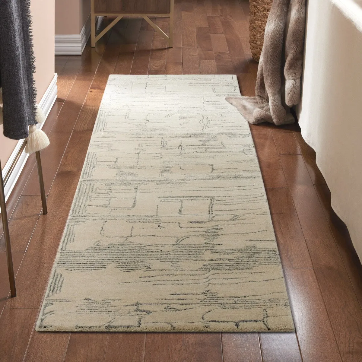 TOWN & COUNTRY LUXE Remi Abstract Line Art Handcrafted Area Rug 9'X12' Beige/Blue