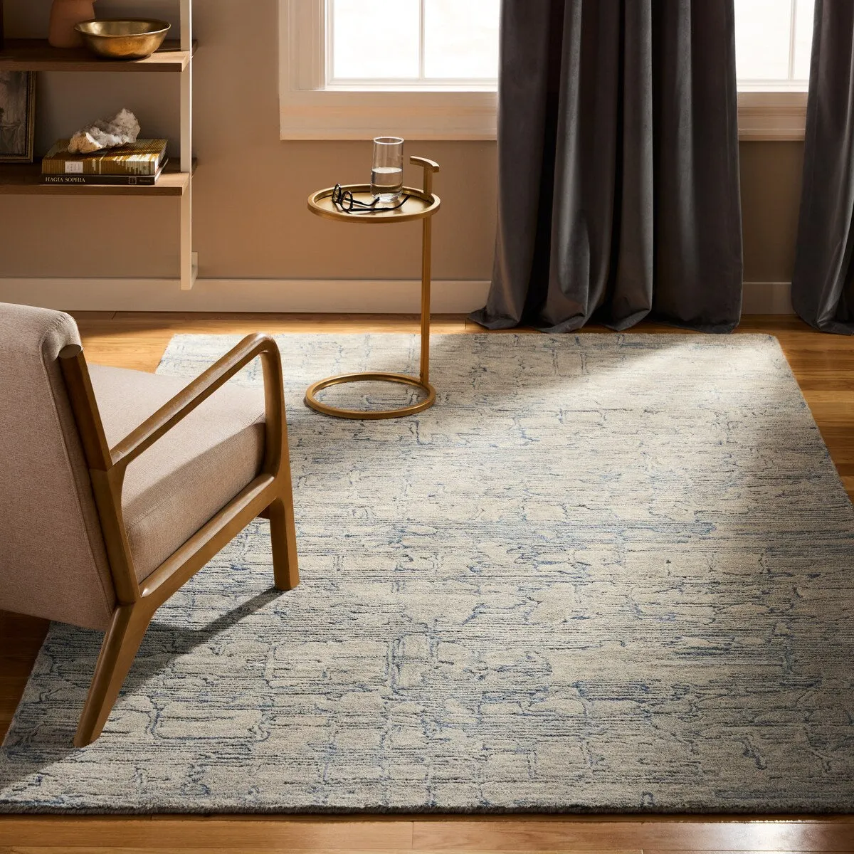 TOWN & COUNTRY LUXE Remi Abstract Line Art Handcrafted Area Rug 9'X12' Beige/Blue