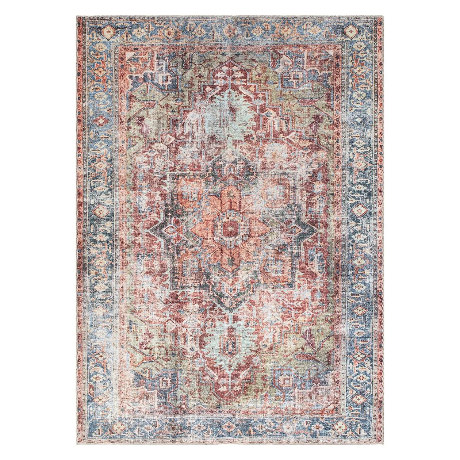 Traditional Distressed Machine Washable Area Rug