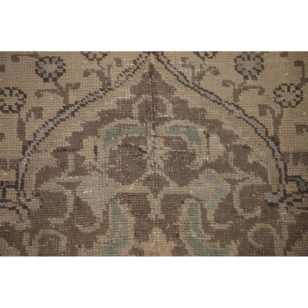 Traditional Distressed Tabriz Persian Vintage Rug Beige Wool Carpet - 9'5 x 12'3