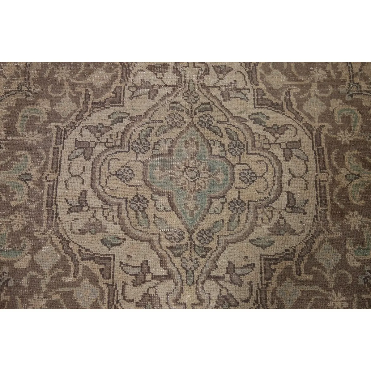 Traditional Distressed Tabriz Persian Vintage Rug Beige Wool Carpet - 9'5 x 12'3