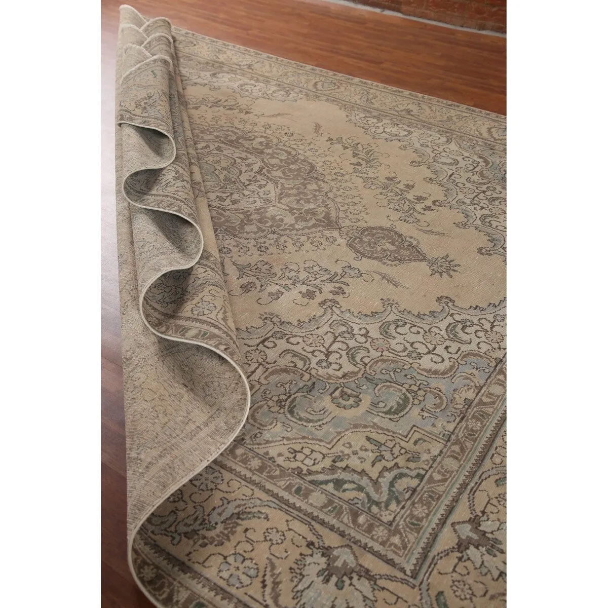 Traditional Distressed Tabriz Persian Vintage Rug Beige Wool Carpet - 9'5 x 12'3