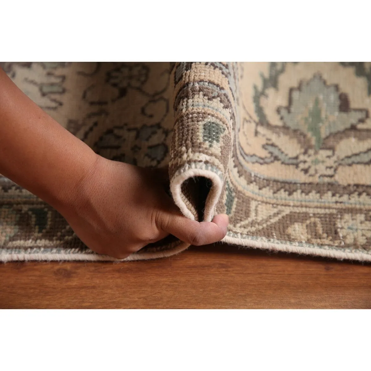 Traditional Distressed Tabriz Persian Vintage Rug Beige Wool Carpet - 9'5 x 12'3