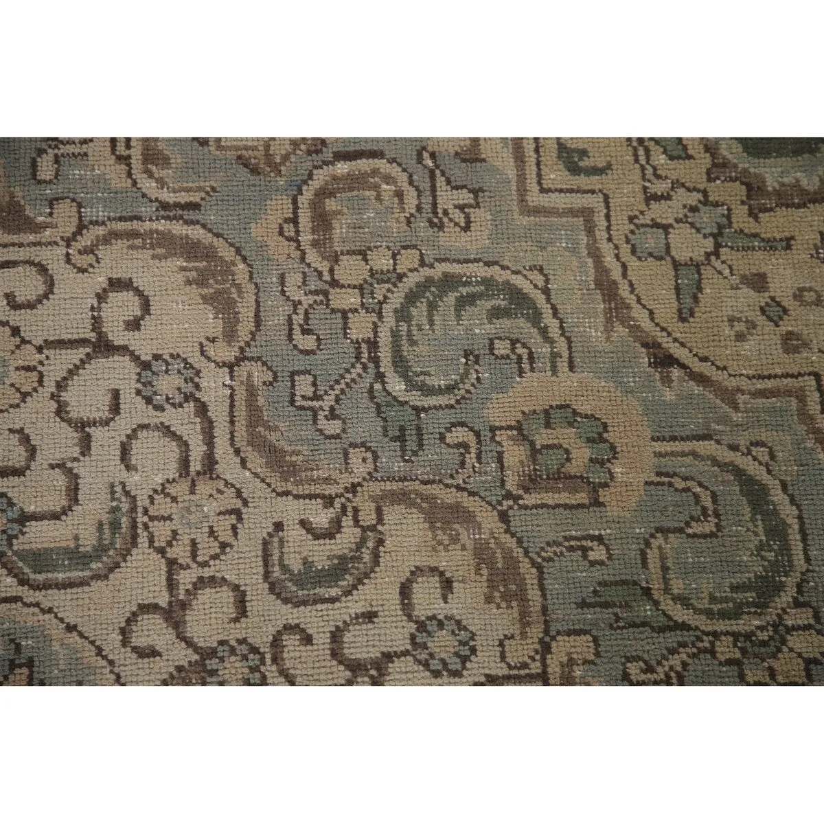 Traditional Distressed Tabriz Persian Vintage Rug Beige Wool Carpet - 9'5 x 12'3