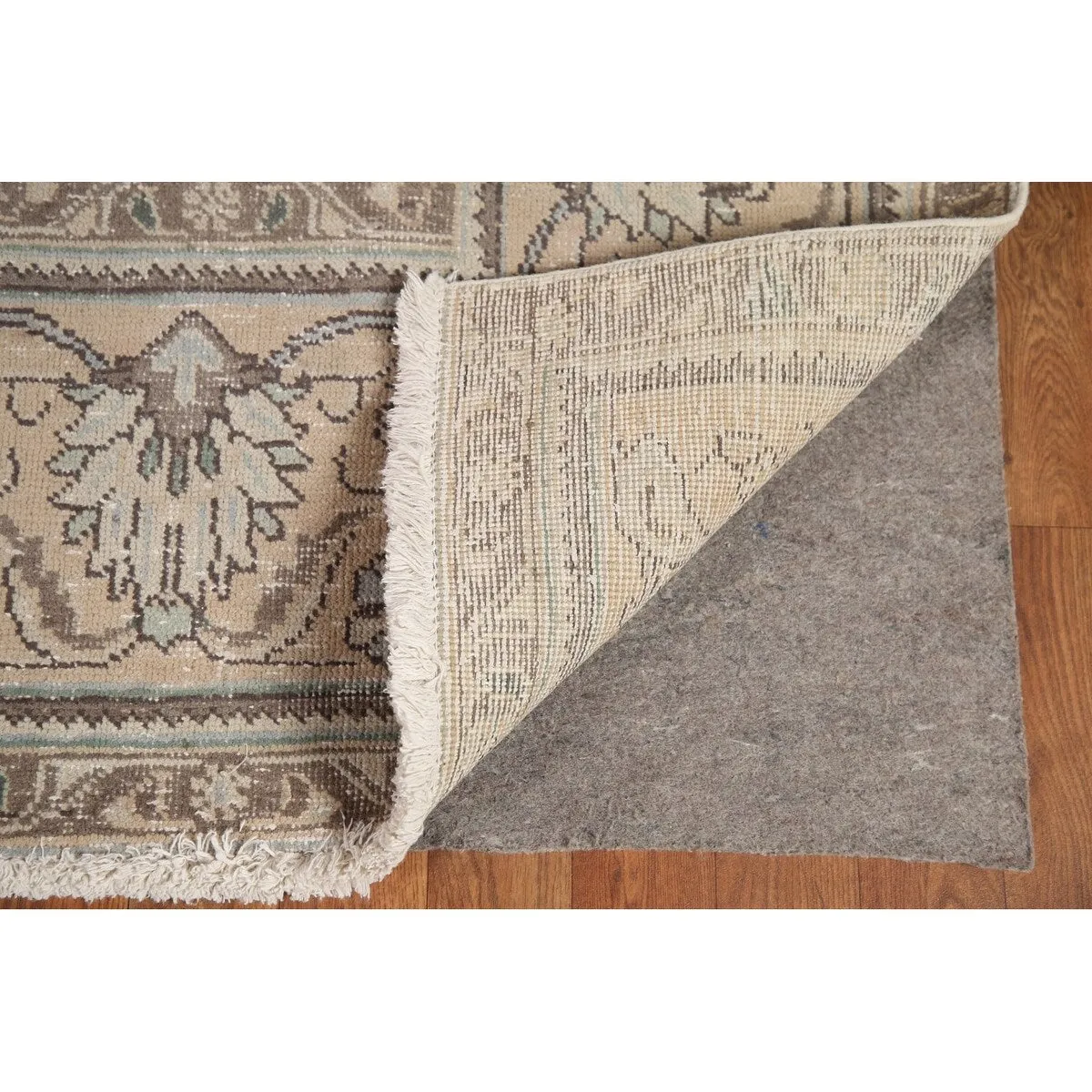 Traditional Distressed Tabriz Persian Vintage Rug Beige Wool Carpet - 9'5 x 12'3