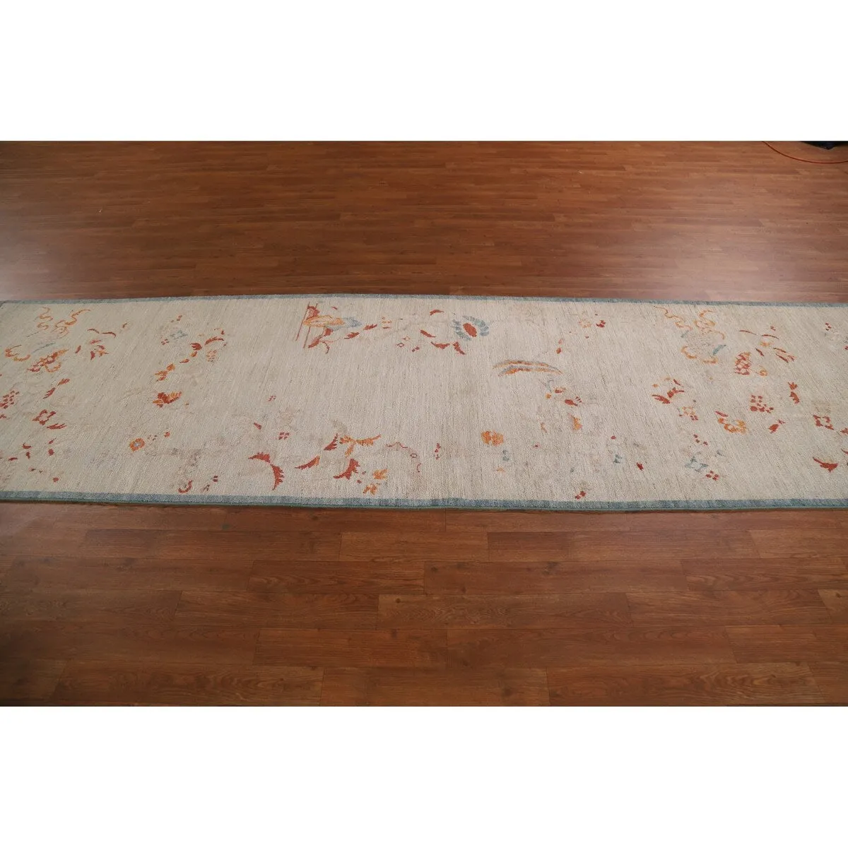 Vegetable Dye Oushak Runner Rug Hand-knotted Wool Carpet - 3'2x 11'10