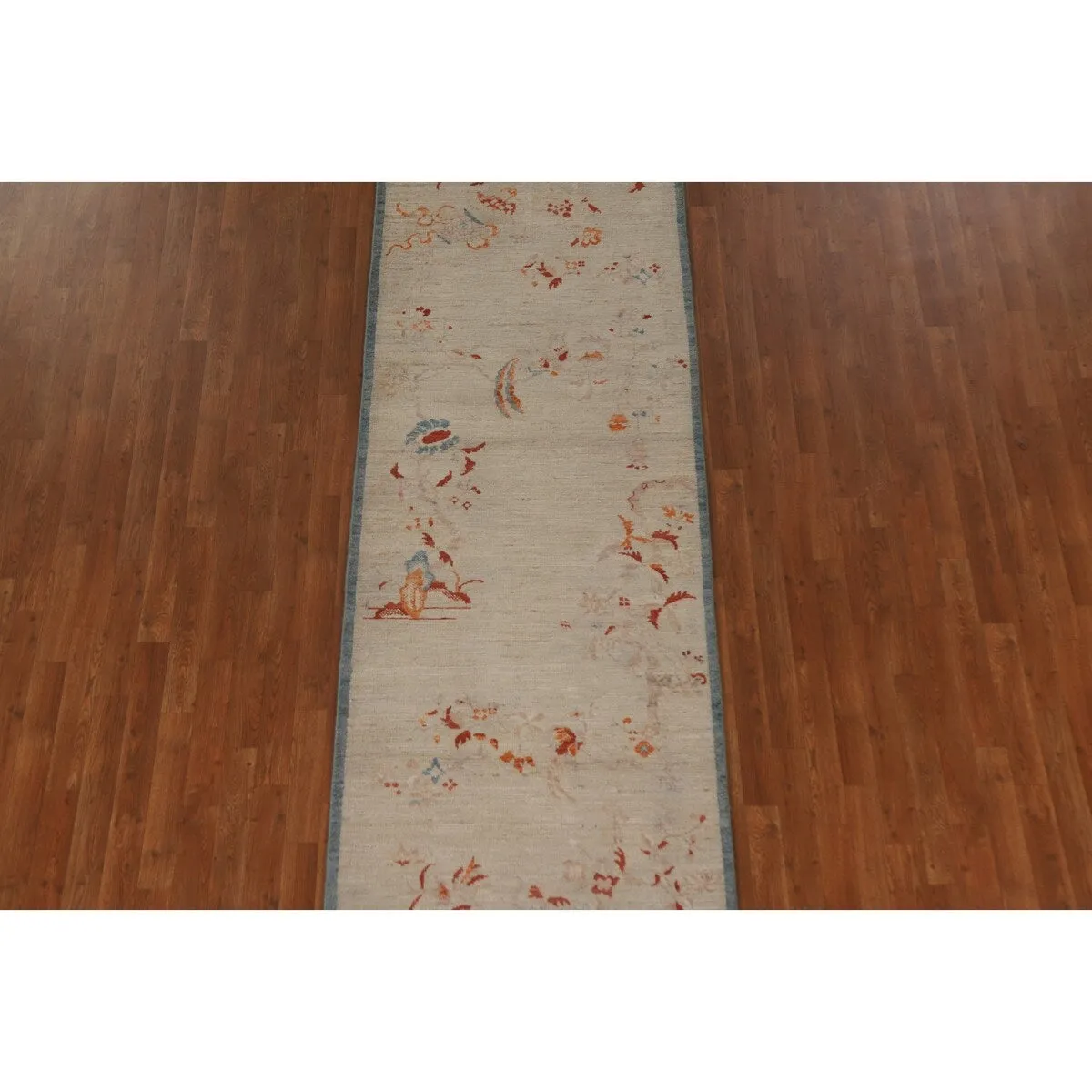 Vegetable Dye Oushak Runner Rug Hand-knotted Wool Carpet - 3'2x 11'10