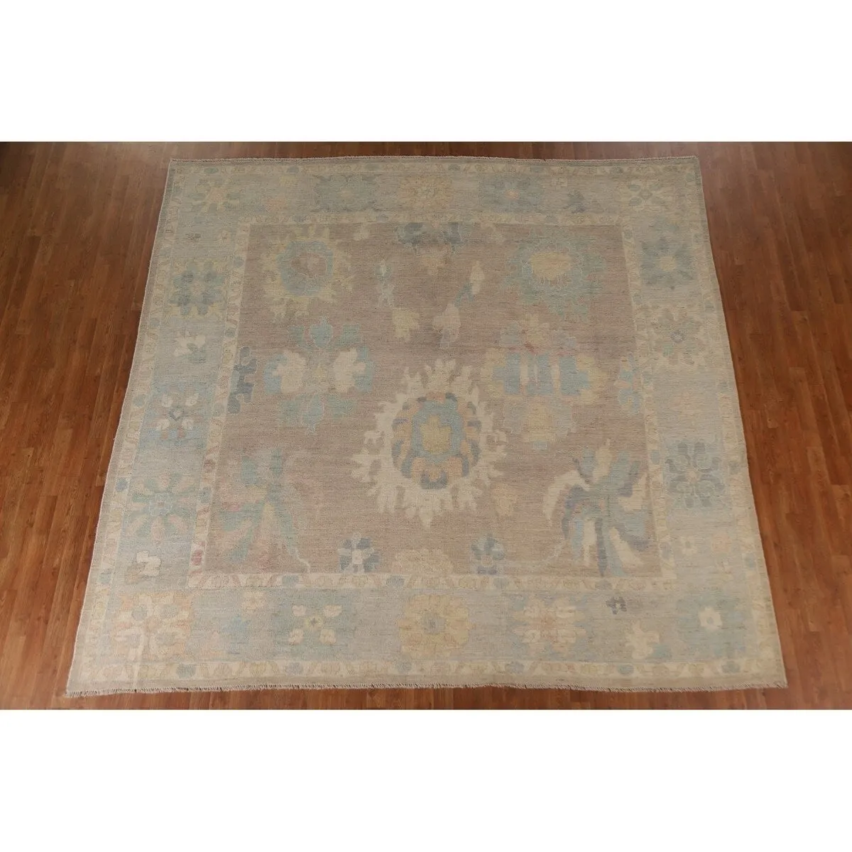 Vegetable Dye Turkish Oushak Square Area Rug Hand-knotted Wool Carpet - 9'10x 10'2