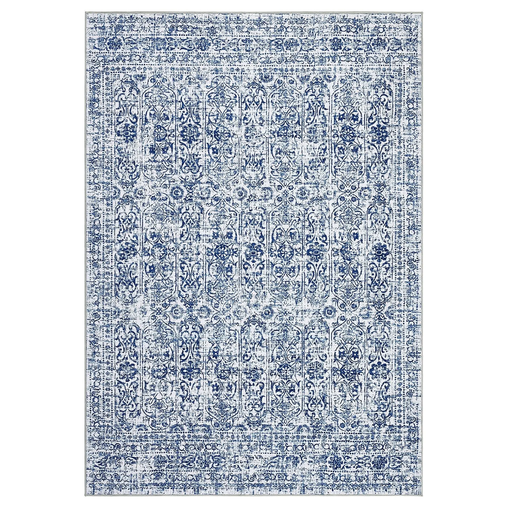 Vintage Area Rug Washable Rug Floral Living Room Rugs Non Slip Low Pile Throw Rugs
