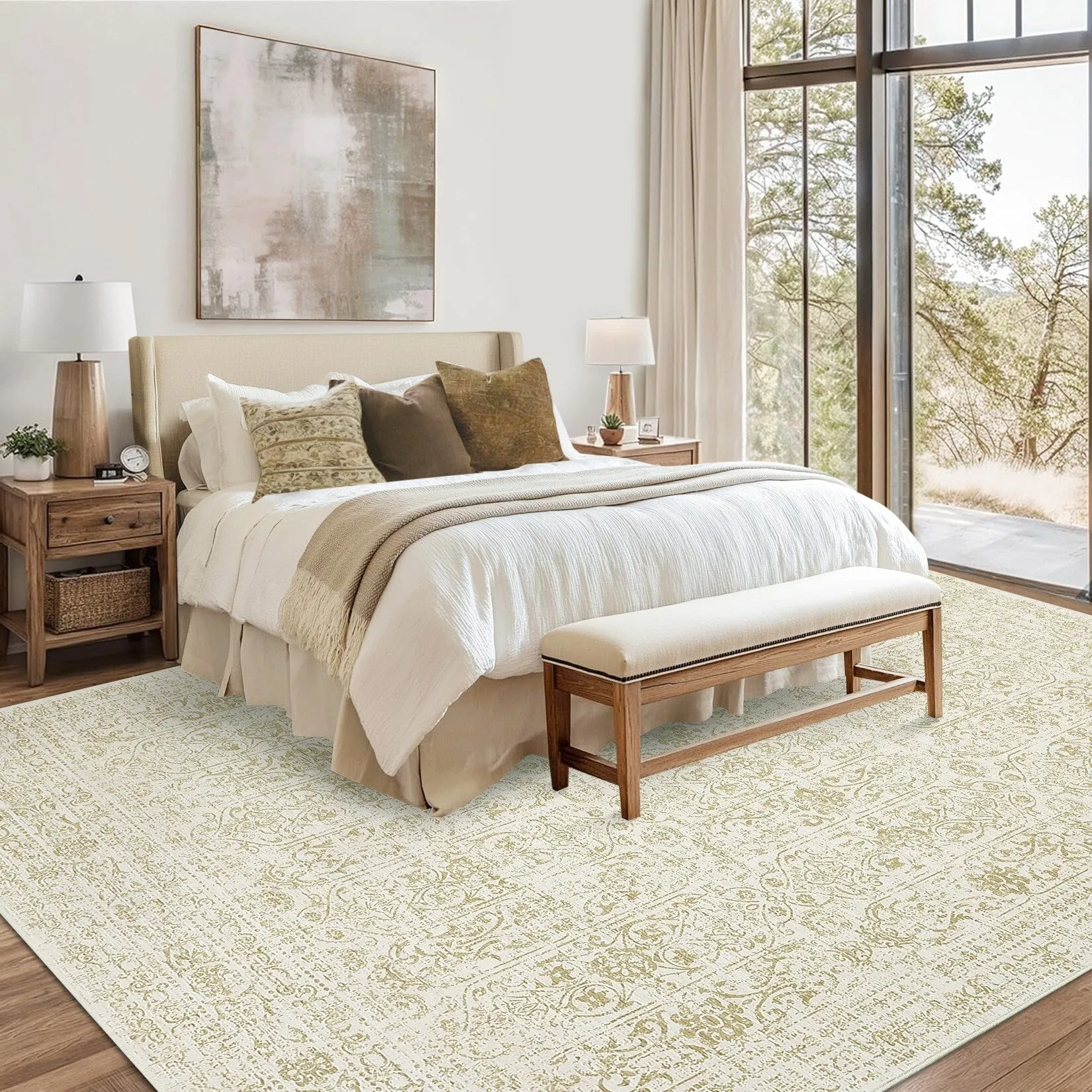 Vintage Area Rug Washable Rug Floral Living Room Rugs Non Slip Low Pile Throw Rugs